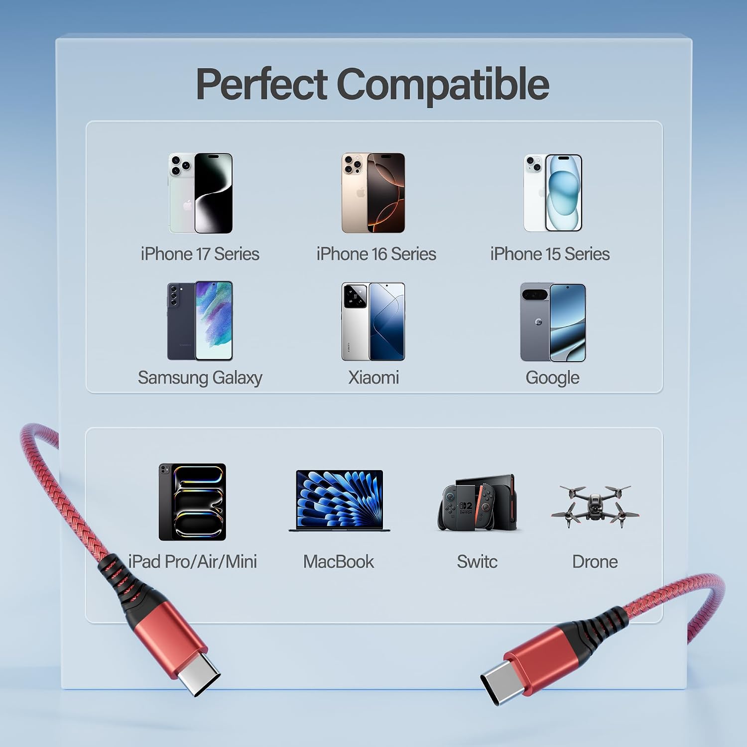 Thumbnail 5 de USB C Charger Cable 3Pack 60W 1.8m