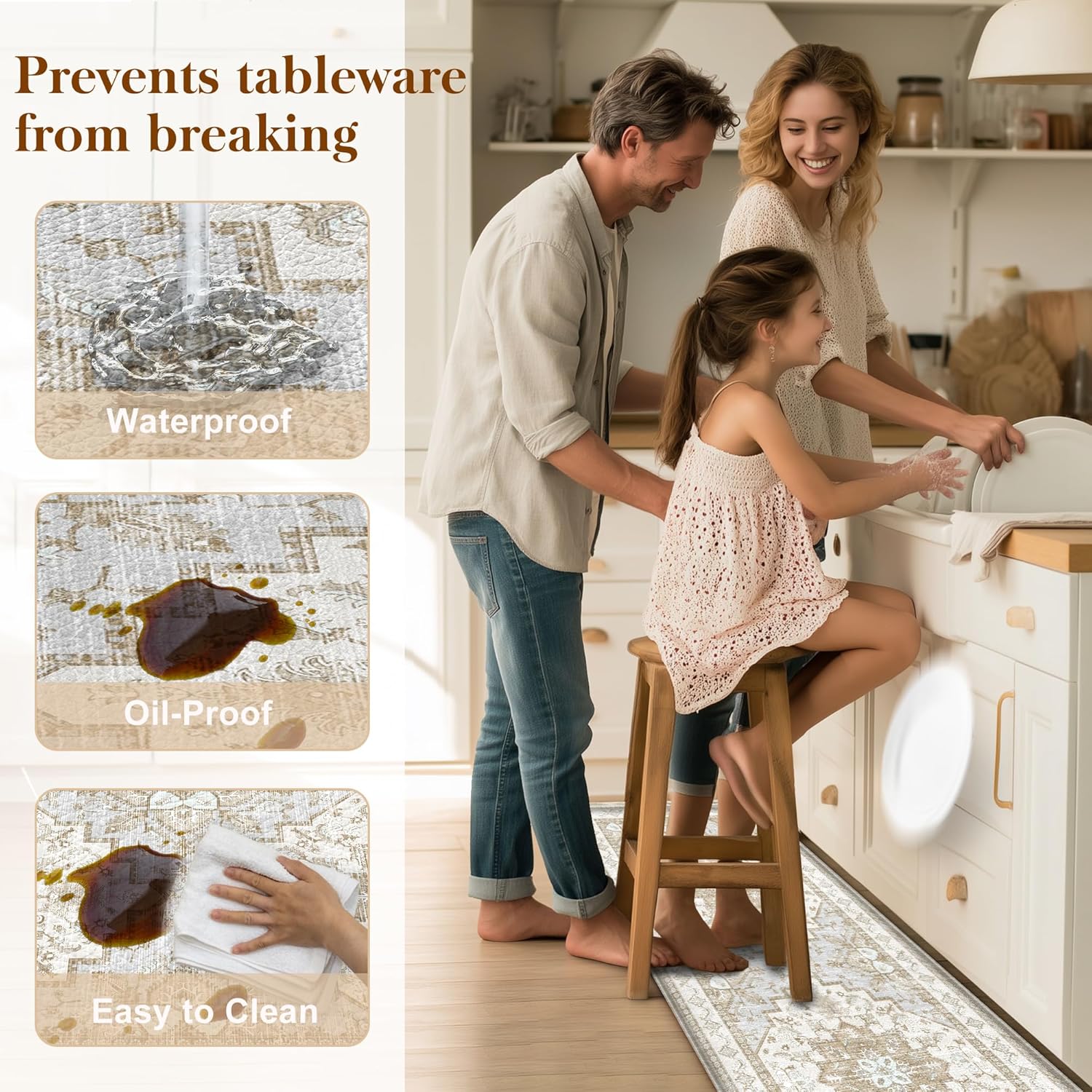 Thumbnail 4 de Boho Kitchen Mats 2-Piece Anti-Fatigue Cushioned PVC Set (Non-Slip, Waterproof) — Beige Tan