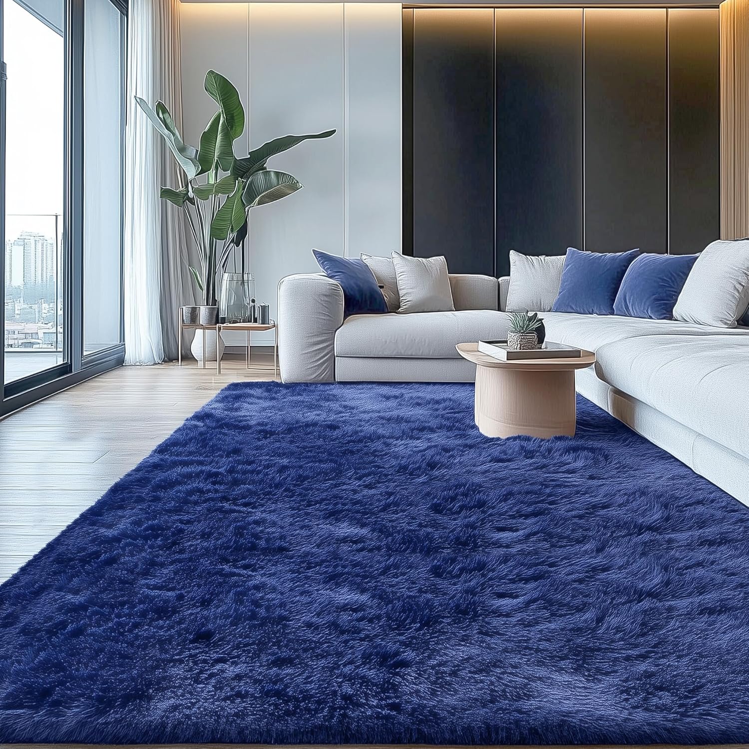 Thumbnail 4 de Homaxy Fluffy Shaggy Rug (Navy Blue) 300 x 400 cm – machine washable, anti-slip backing