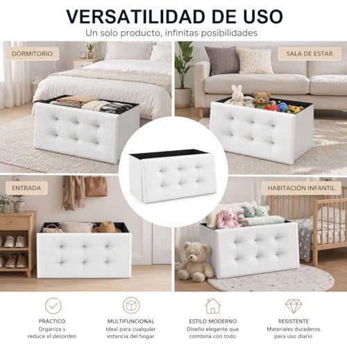 Detalle 2 de Puff de almacenamiento plegable T-LOVENDO.ES 38x76x38 cm – Bancada tapizada con capacidad de 300 kg