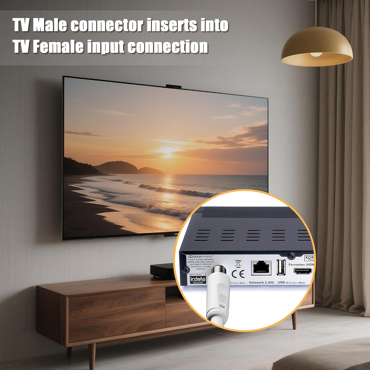 Thumbnail 2 de TUOLNK 15m RG6 TV Aerial Cable: Male to Male with 2x Female Adapters for Freeview & Satellite