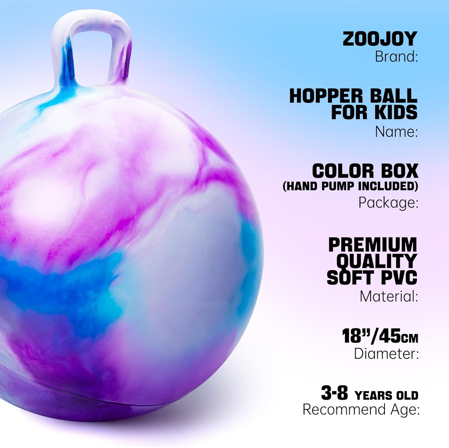 Thumbnail 1 de ZOOJOY Hopper Ball (18-inch) with Handle, Inflatable Clouds Bouncer for Kids Aged 3–8
