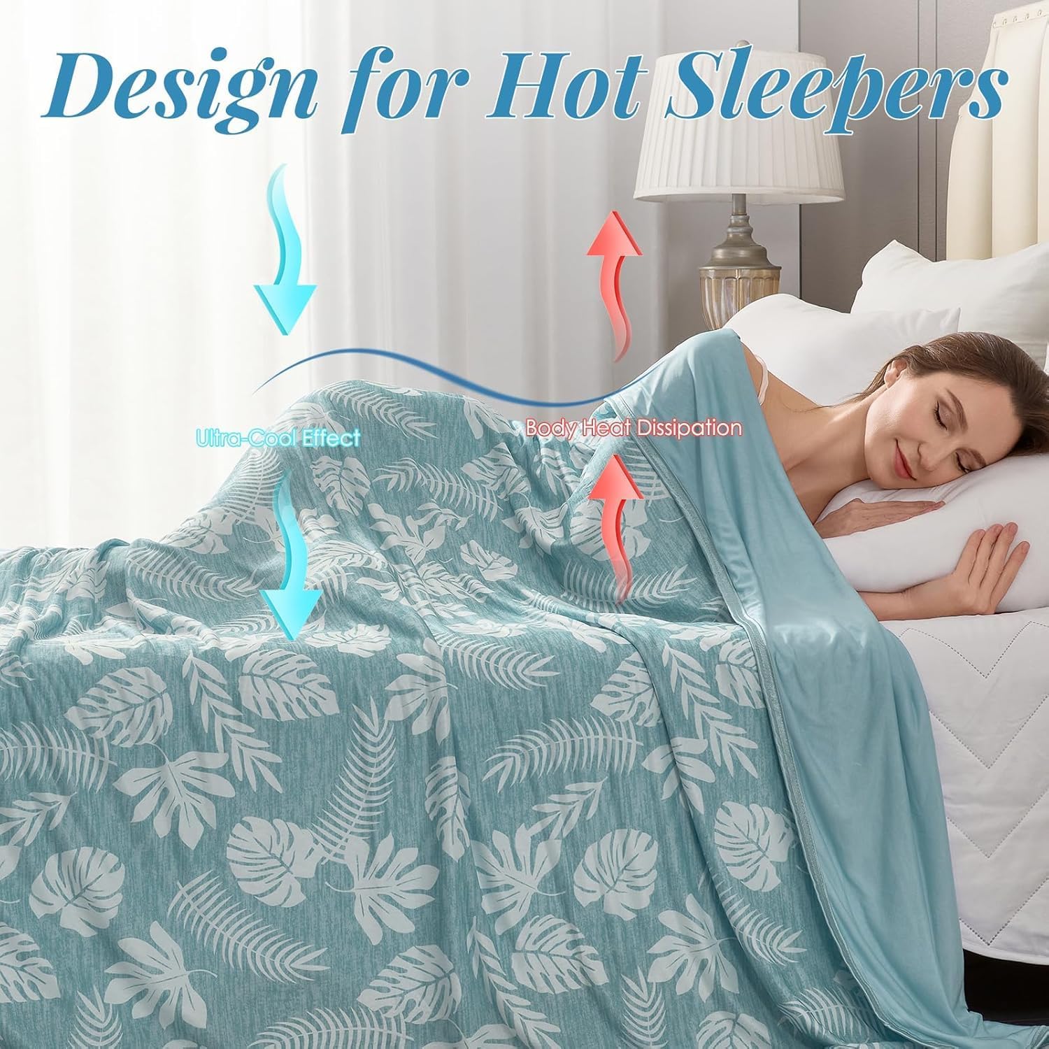 Detalle 2 de RUMBALUXY Cooling Blanket for Hot Sleepers — Soft, Lightweight Summer Blanket (Green, Double 153 x 203cm, Tropical)