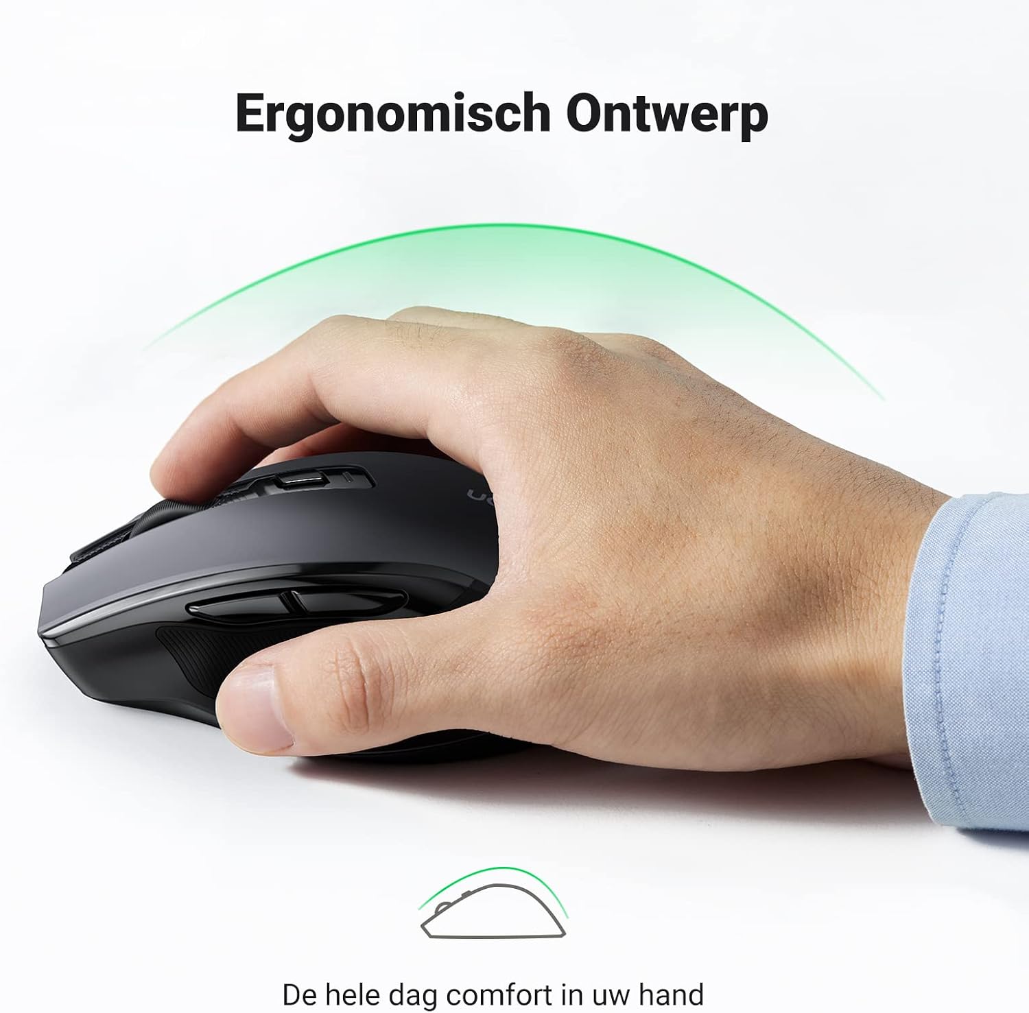 Detalle 2 de UGREEN draadloze ergonomische muis met stille klik, 5 DPI-niveaus en USB-ontvanger