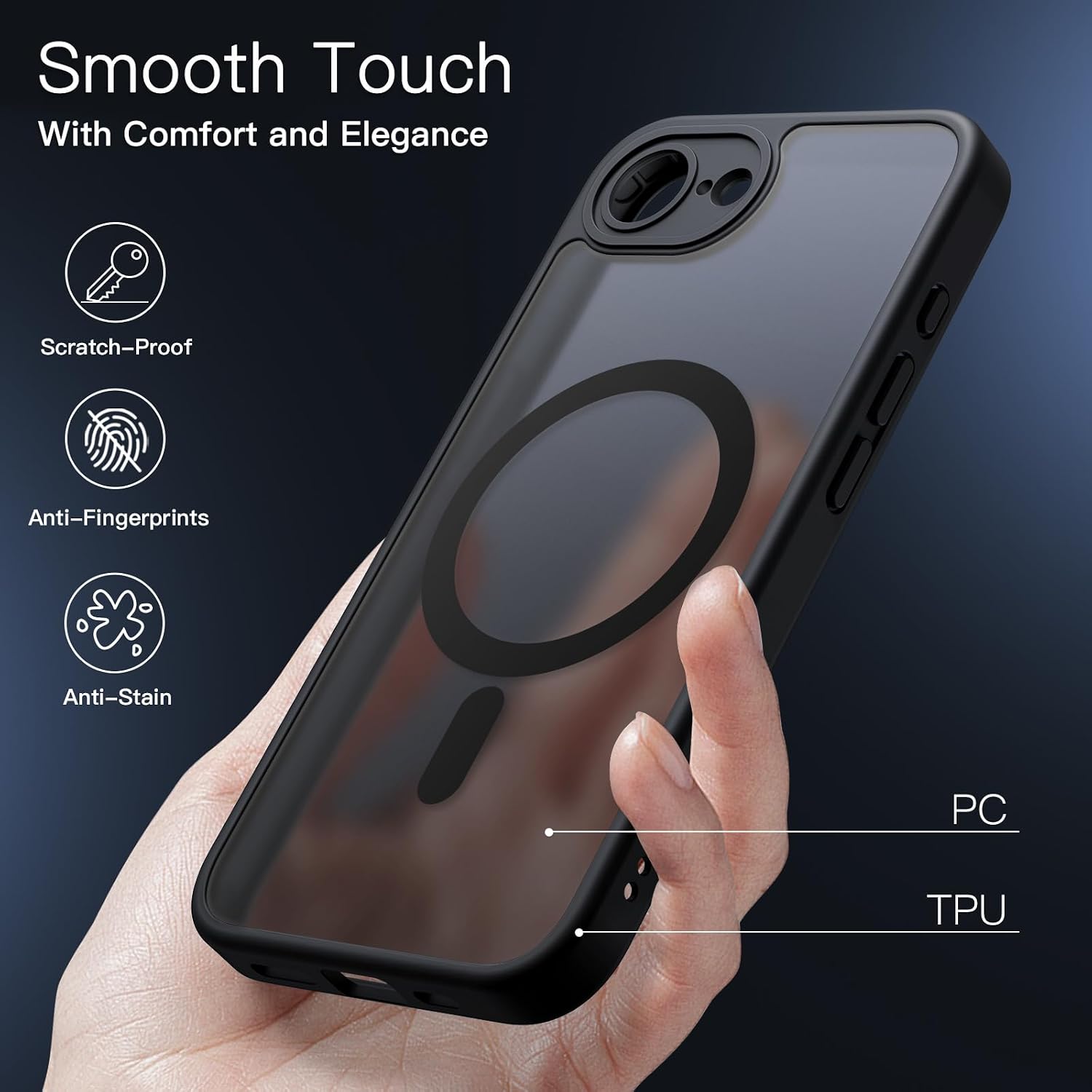 Thumbnail 4 de JETech Cover Magnetica per iPhone 17e (2026) / iPhone 16e con MagSafe traslucido opaco sottile antiurto (nero)