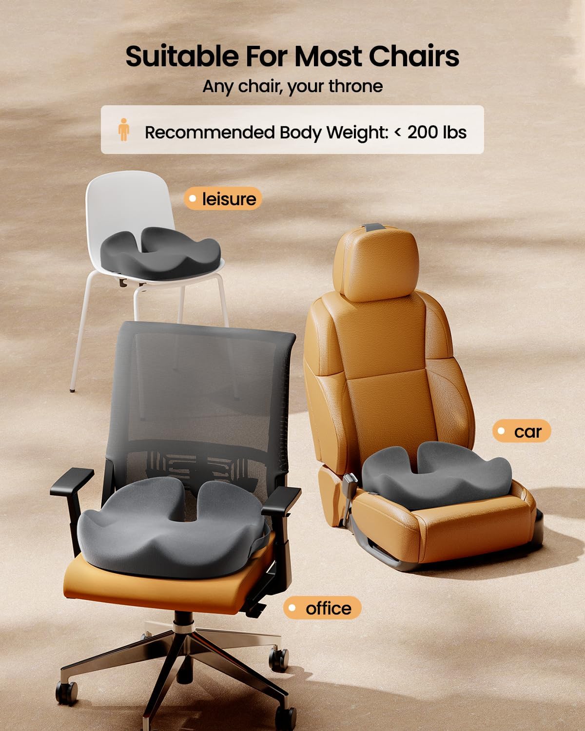Thumbnail 6 de ProtoArc Sitzkissen mit U-Form und Memory-Schaum – ergonomisches Kissen für Bürostuhl, Rollstuhl, Auto & Flugzeug