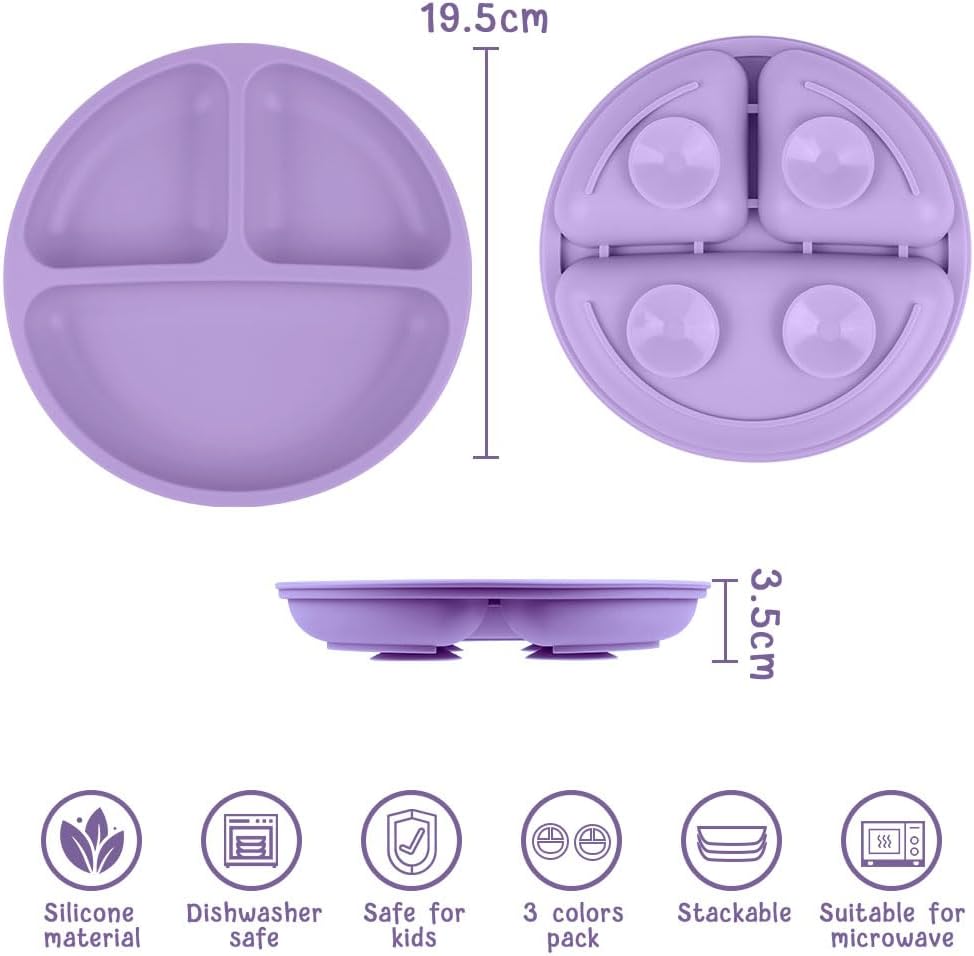 Thumbnail 1 de Vicloon Piatto con Ventosa per Bambini in Silicone – Set da 3, lavabile in lavastoviglie, per svezzamento