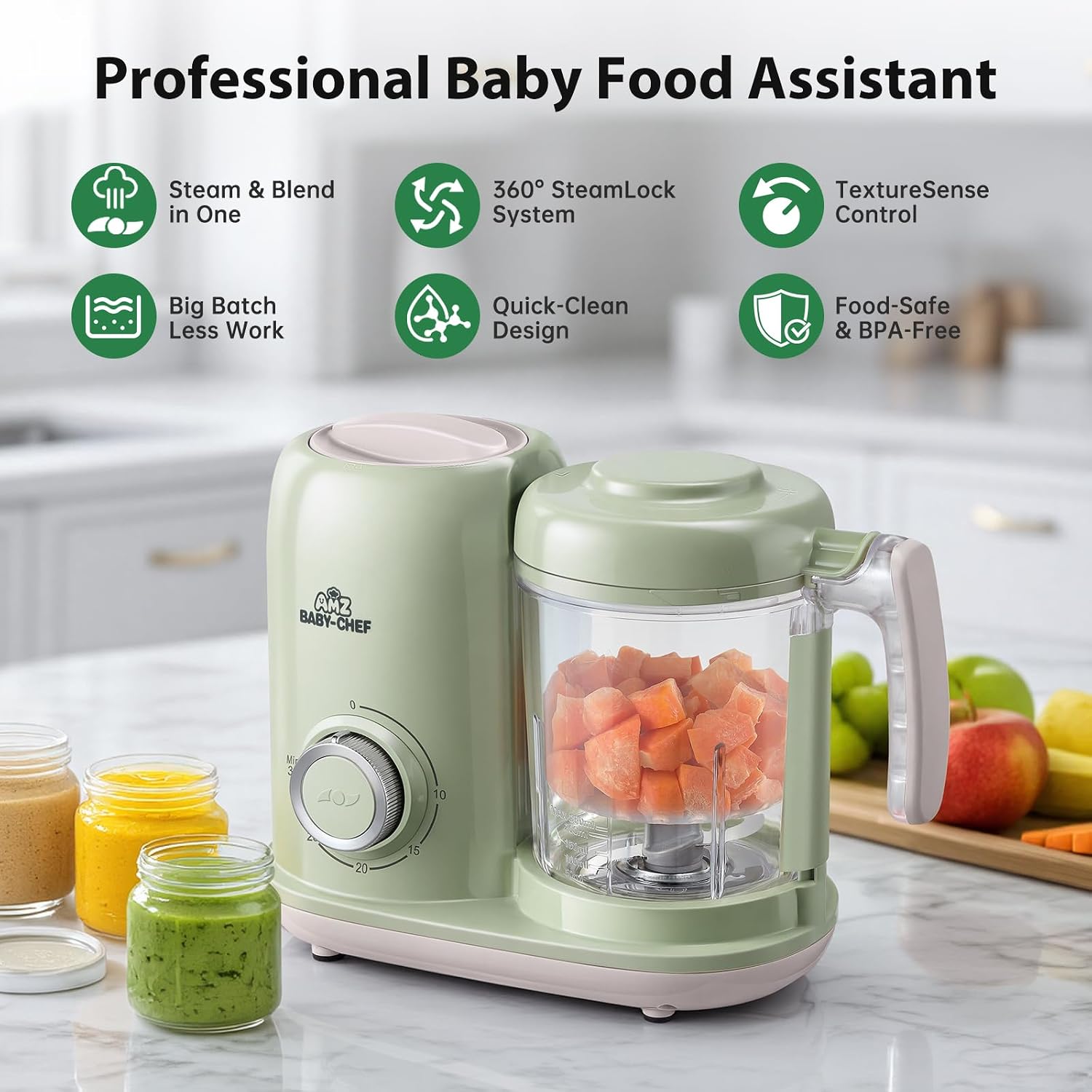 Detalle de AMZBABYCHEF BFM002 Baby Food Maker, Steamer and Blender, 400 mL Tritan Cup