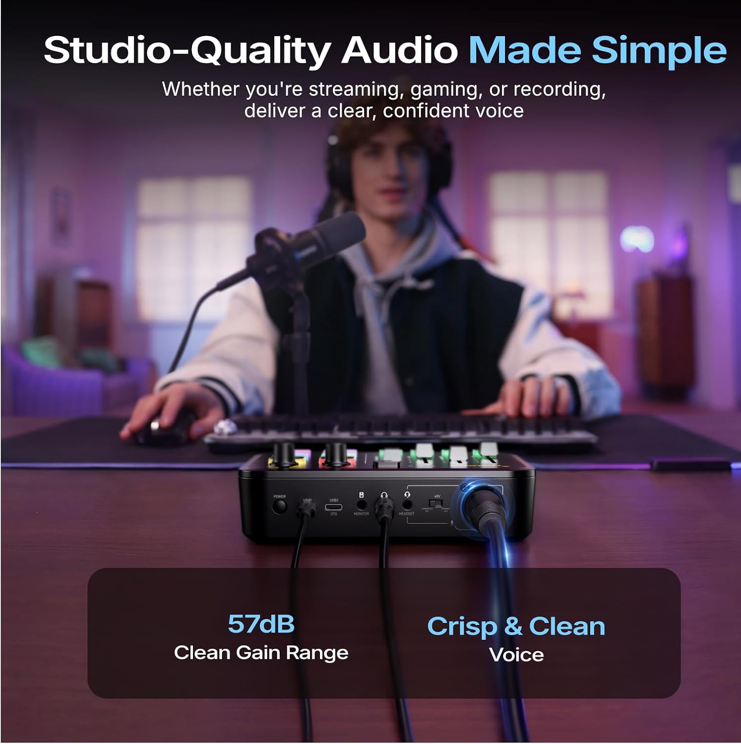 Detalle 2 de MAONO G3 Gaming Audio Mixer with 4 Faders, 3 Submixes and XLR Input