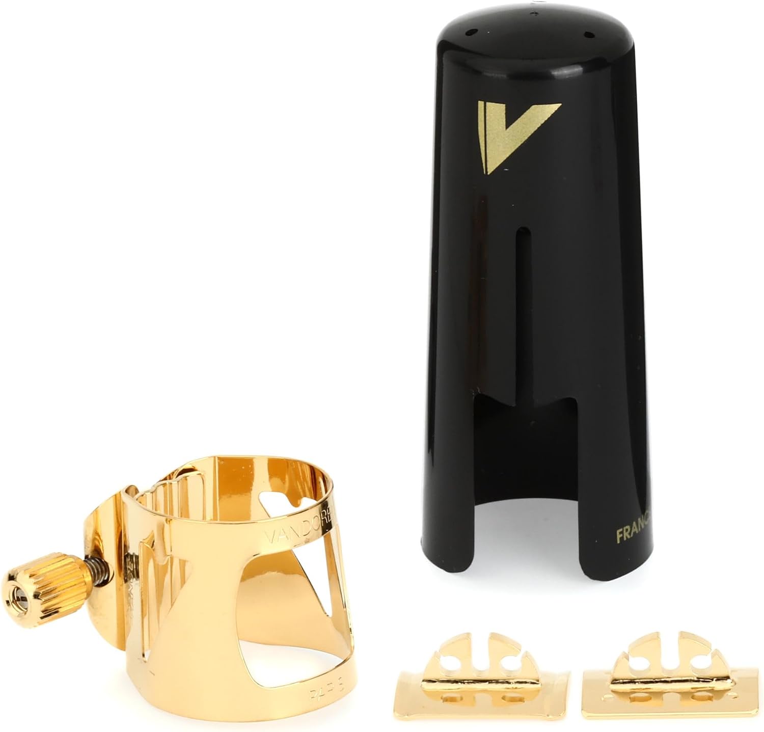 Detalle de Vandoren Optimum Series LC07P – ligatura do saksofonu altowego z 3 płytkami