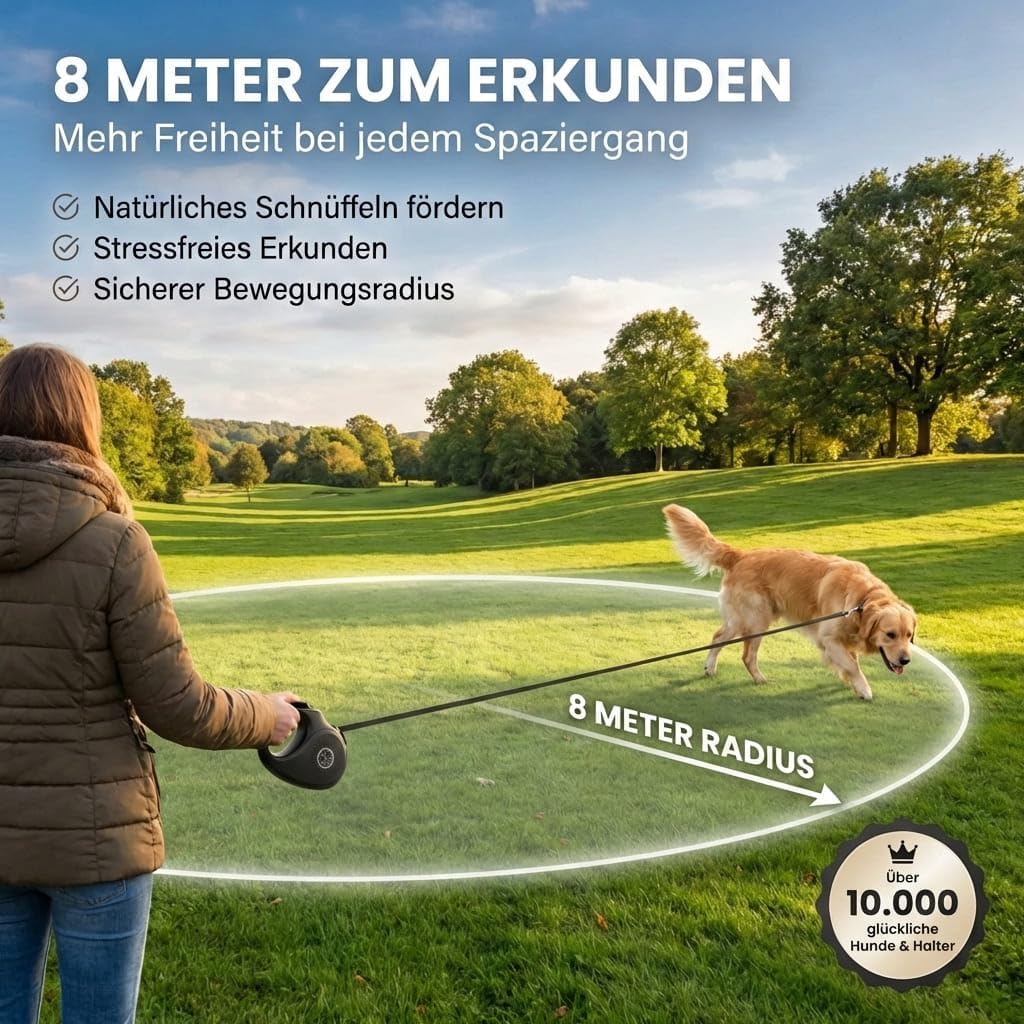 Detalle 2 de HUND IST KÖNIG Rollleine Hundeleine (ausziehbar, mit Brems-Stopp): 8 m für kleine & große Hunde bis 50 kg