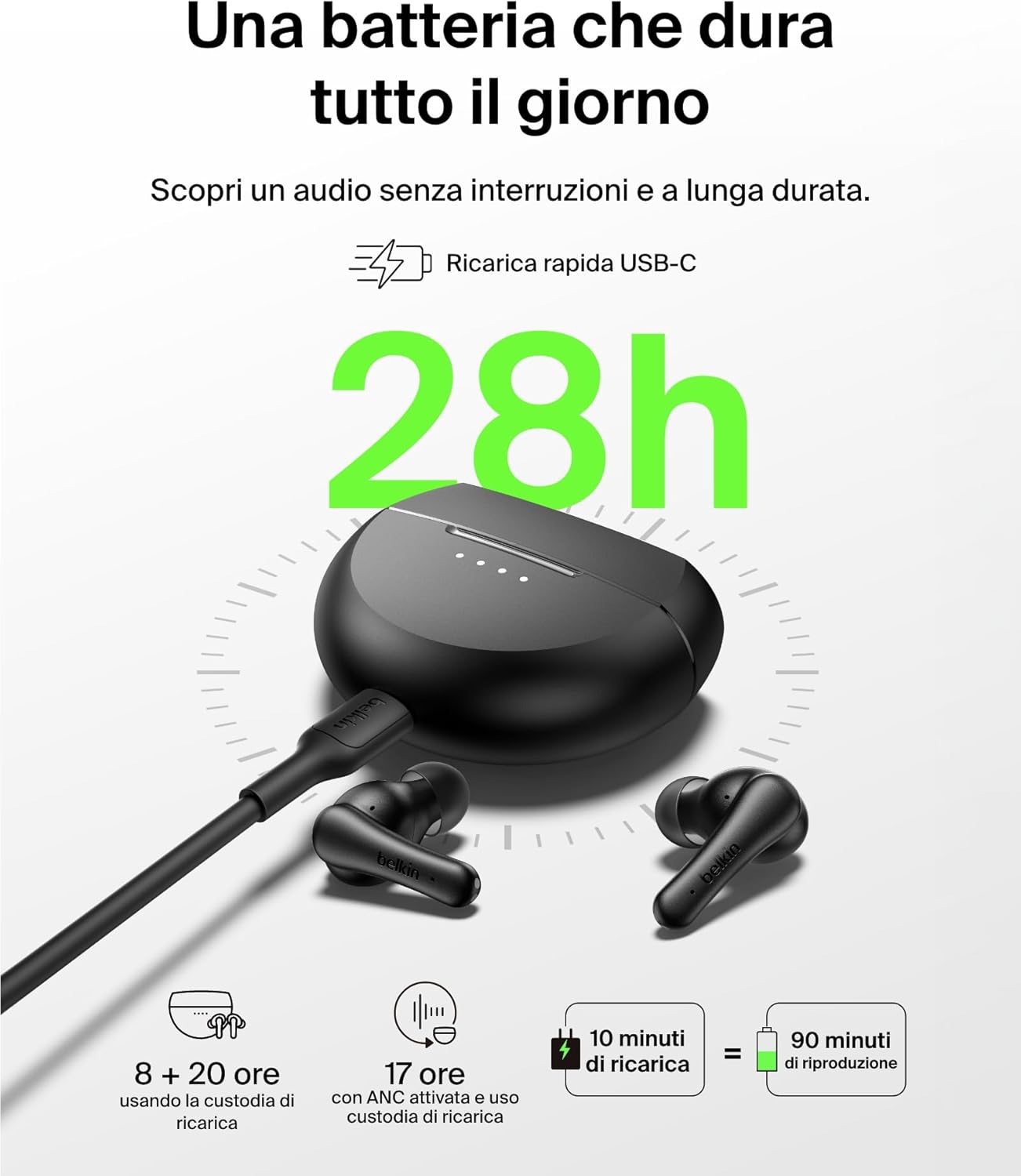 Thumbnail 2 de Belkin SoundForm Rhythm ANC Auricolari Bluetooth True Wireless con Cancellazione Attiva del Rumore