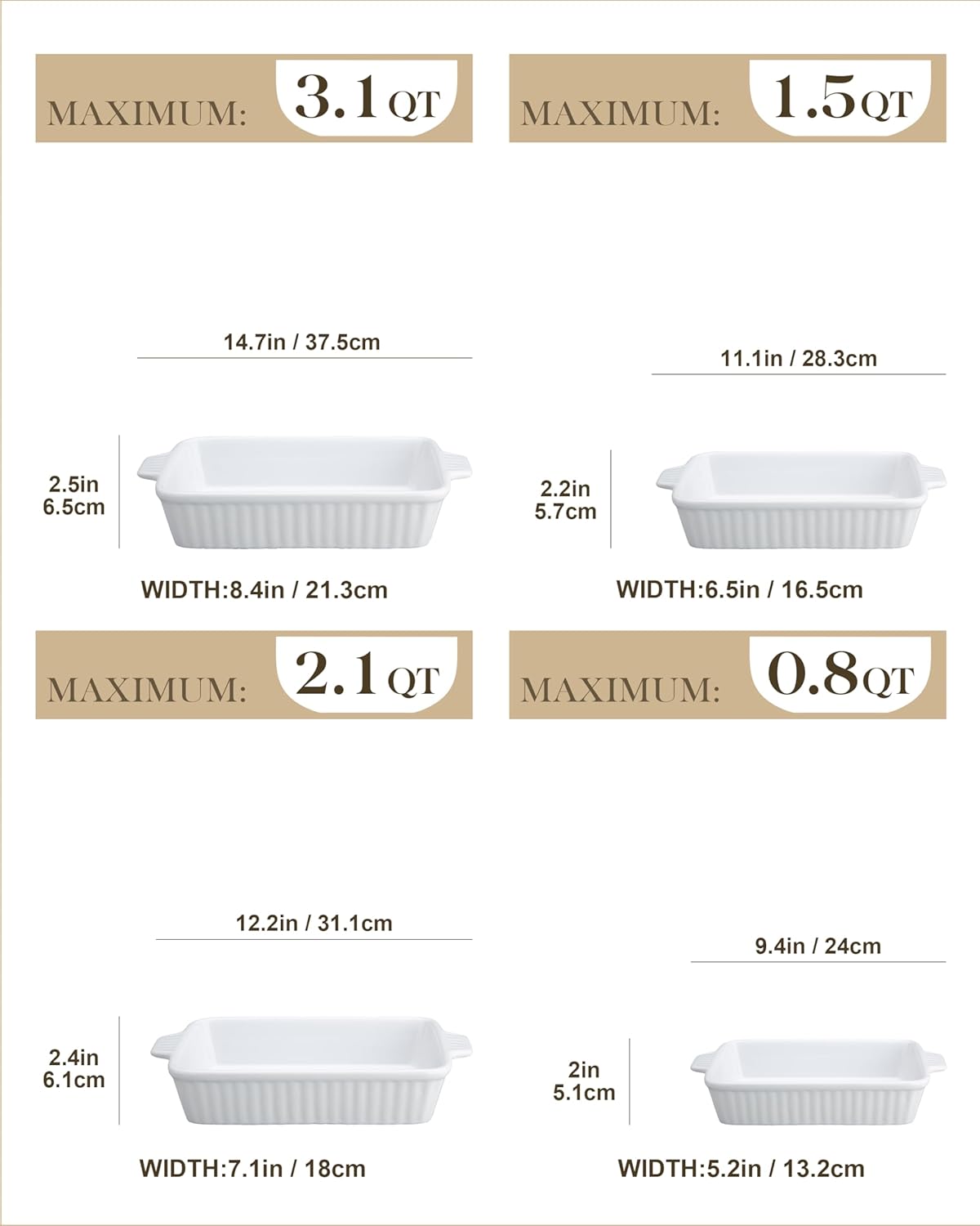 Detalle 2 de MALACASA Casserole Dishes Set of 4 3QT