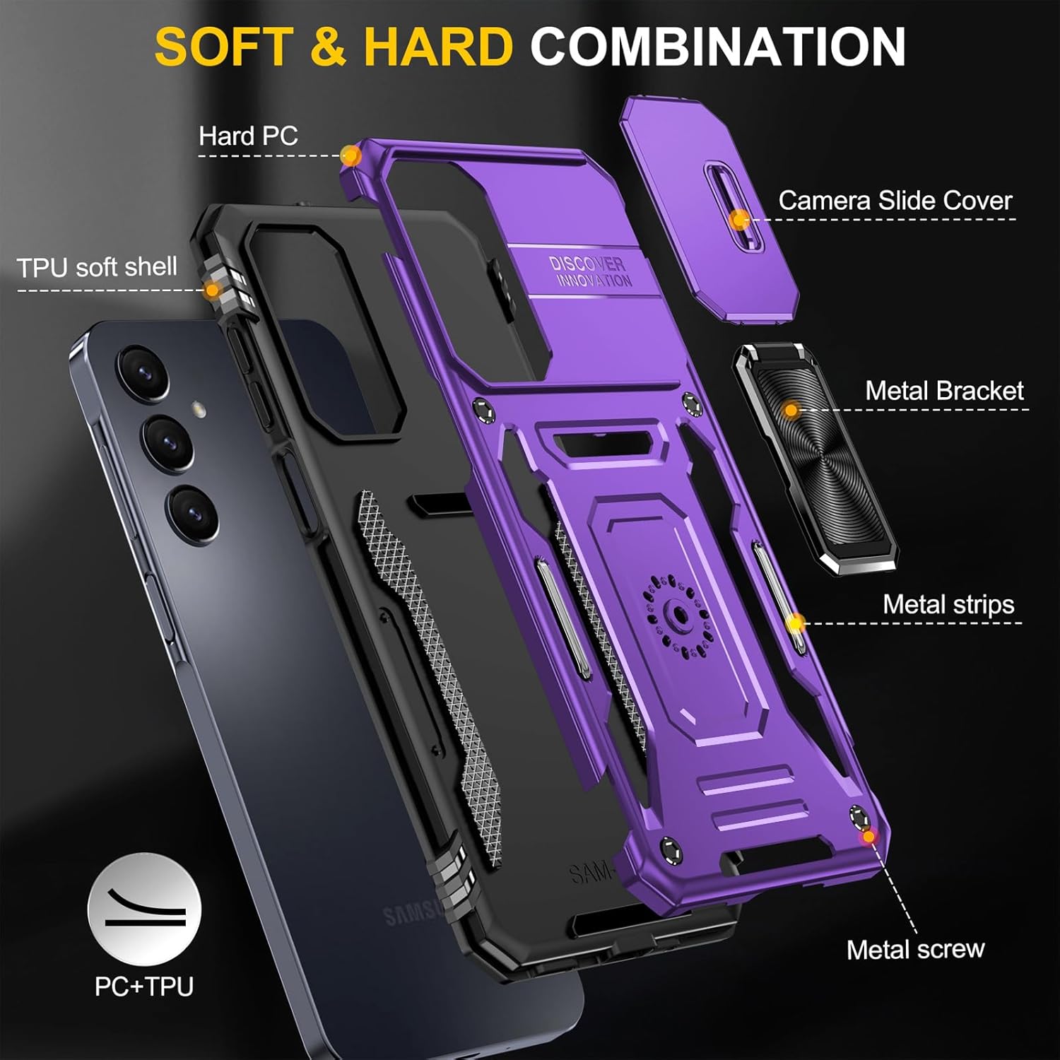 Thumbnail 4 de Aozuoton Samsung Galaxy A16 Case with Screen Protector, Camera Cover and 360° Rotatable Kickstand
