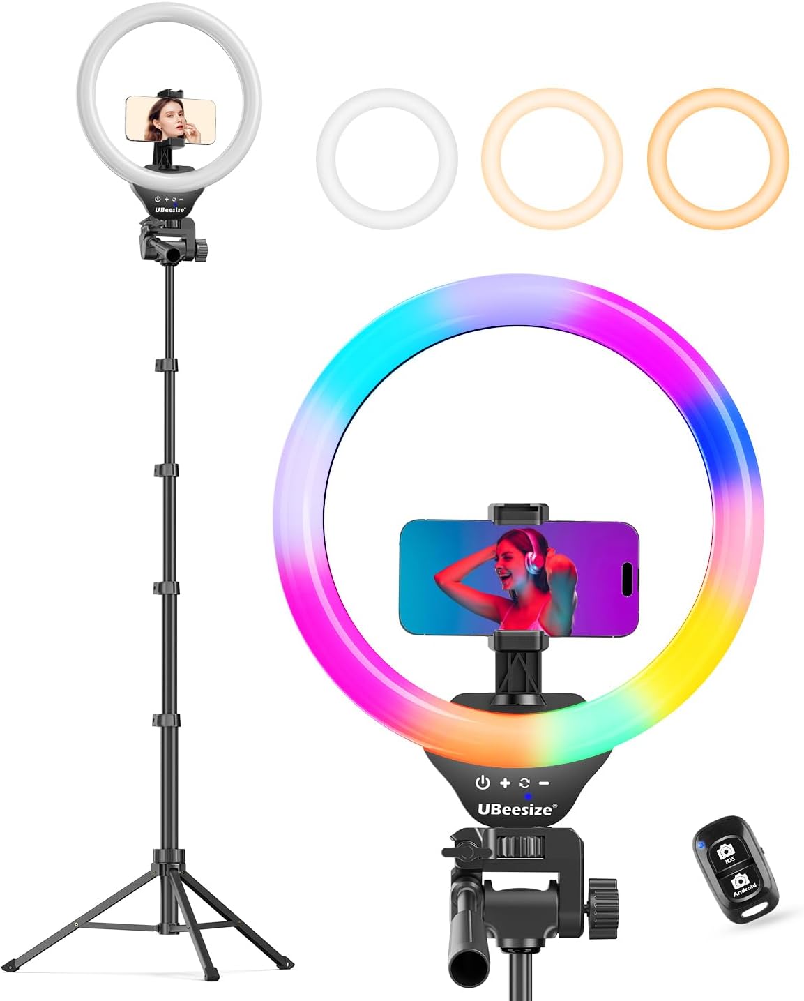 Detalle de UBeesize 12" RGB Ring Light with 62in Tripod