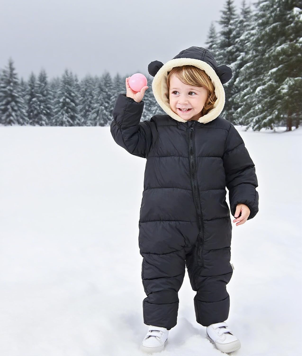 Detalle 2 de BFUSTYLE Baby Snowsuit, Hooded One-Piece with Front Zipper, 0M-3T
