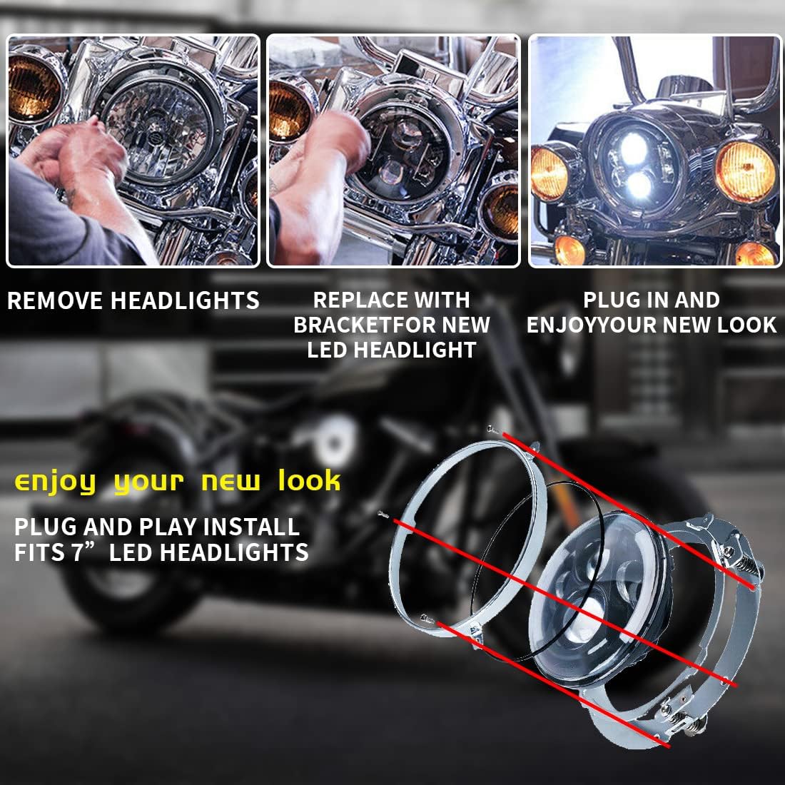 Detalle 2 de SKUNTUGUANG 7-inch round LED projector headlight trim ring mounting bracket (chrome)