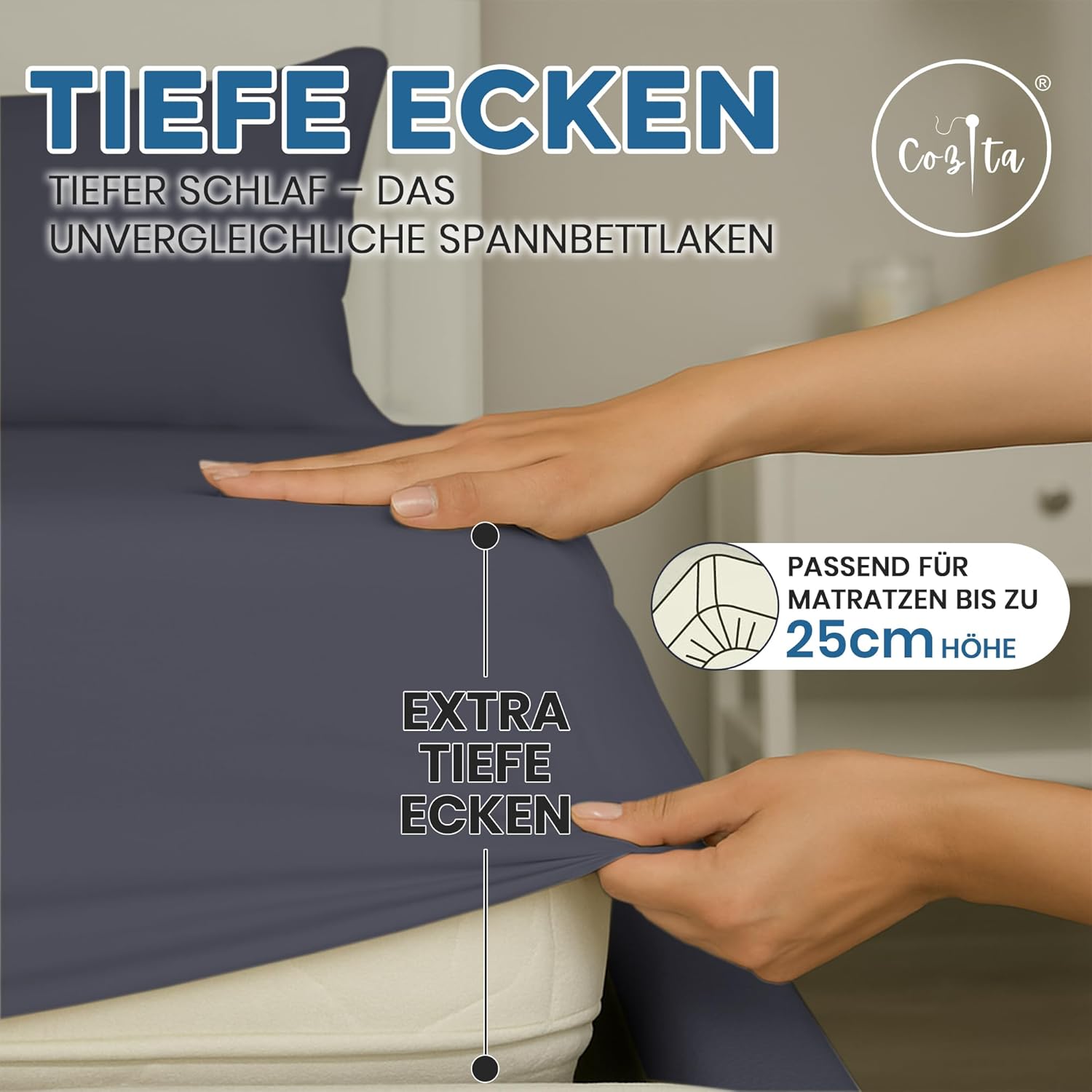 Thumbnail 4 de Cozita Basics Spannbettlaken 180x200 cm – 100% Baumwolljersey, OEKO-TEX Made in Green, Anthrazit