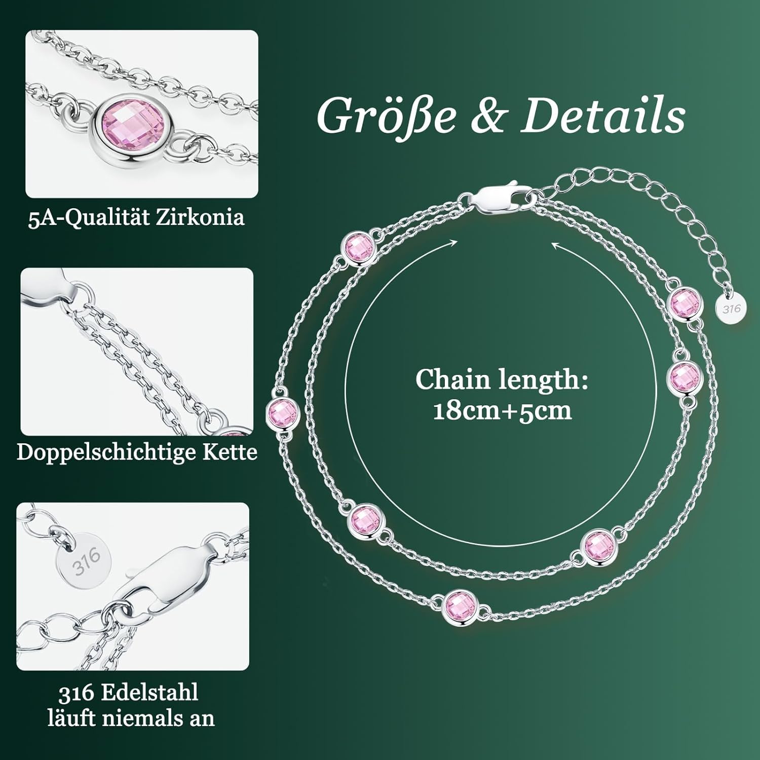 Detalle de LOUISA SECRET Pferdeaugen-Armband Damen aus 925 Sterling Silber mit Zirkonia, verstellbar