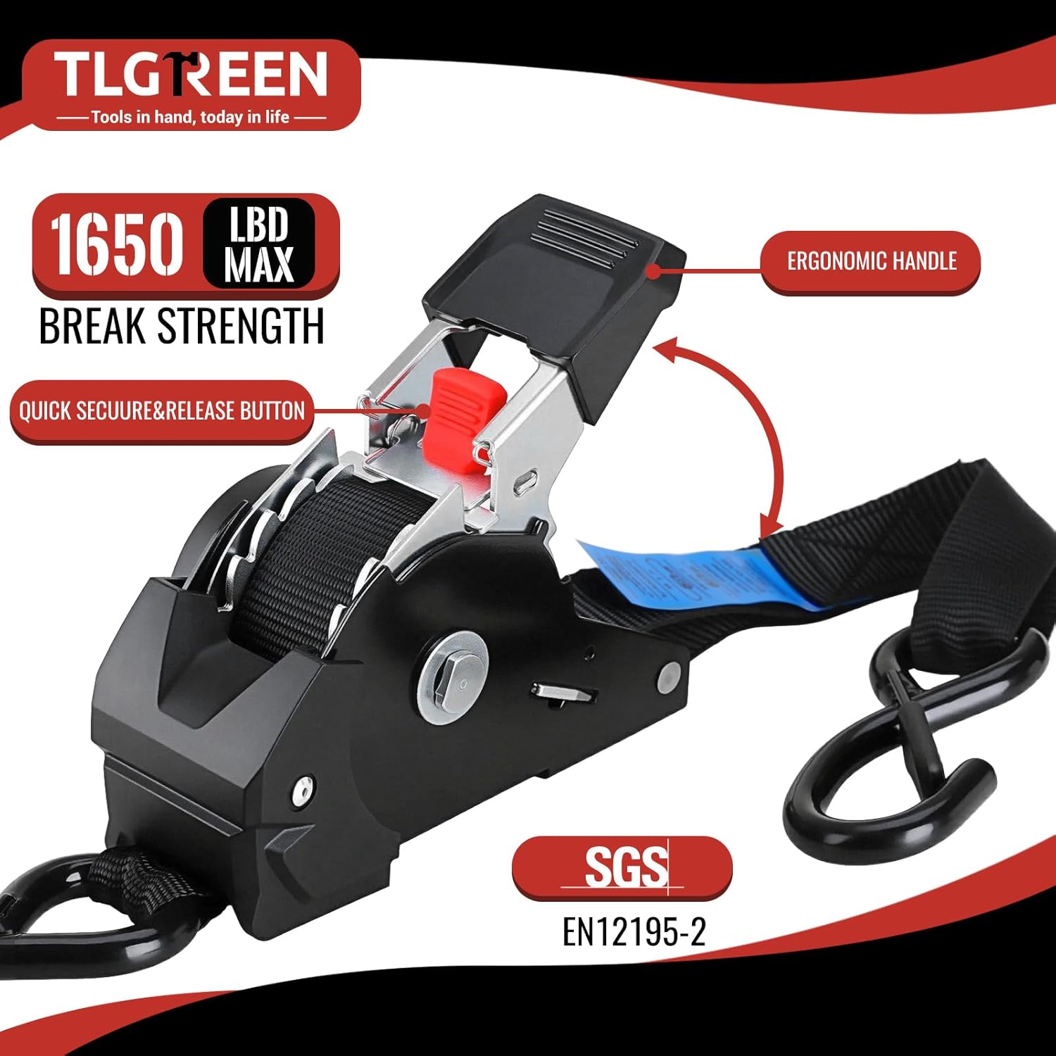 Thumbnail 3 de TLGREEN Cinghie di fissaggio automatiche retrattili 8 pezzi 3 m x 25 mm con ganci a S