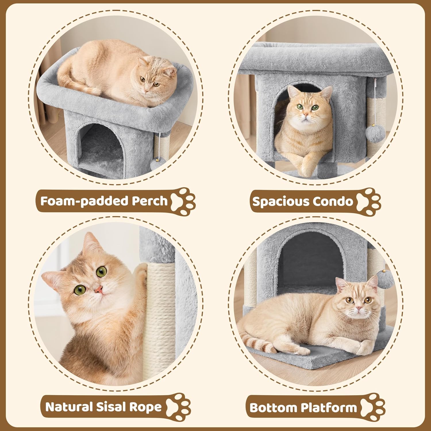 Thumbnail 5 de Yaheetech 50cm Basic Cat Tree Tower (Light Grey) with Oversized Perches, Condo & Hanging Ball
