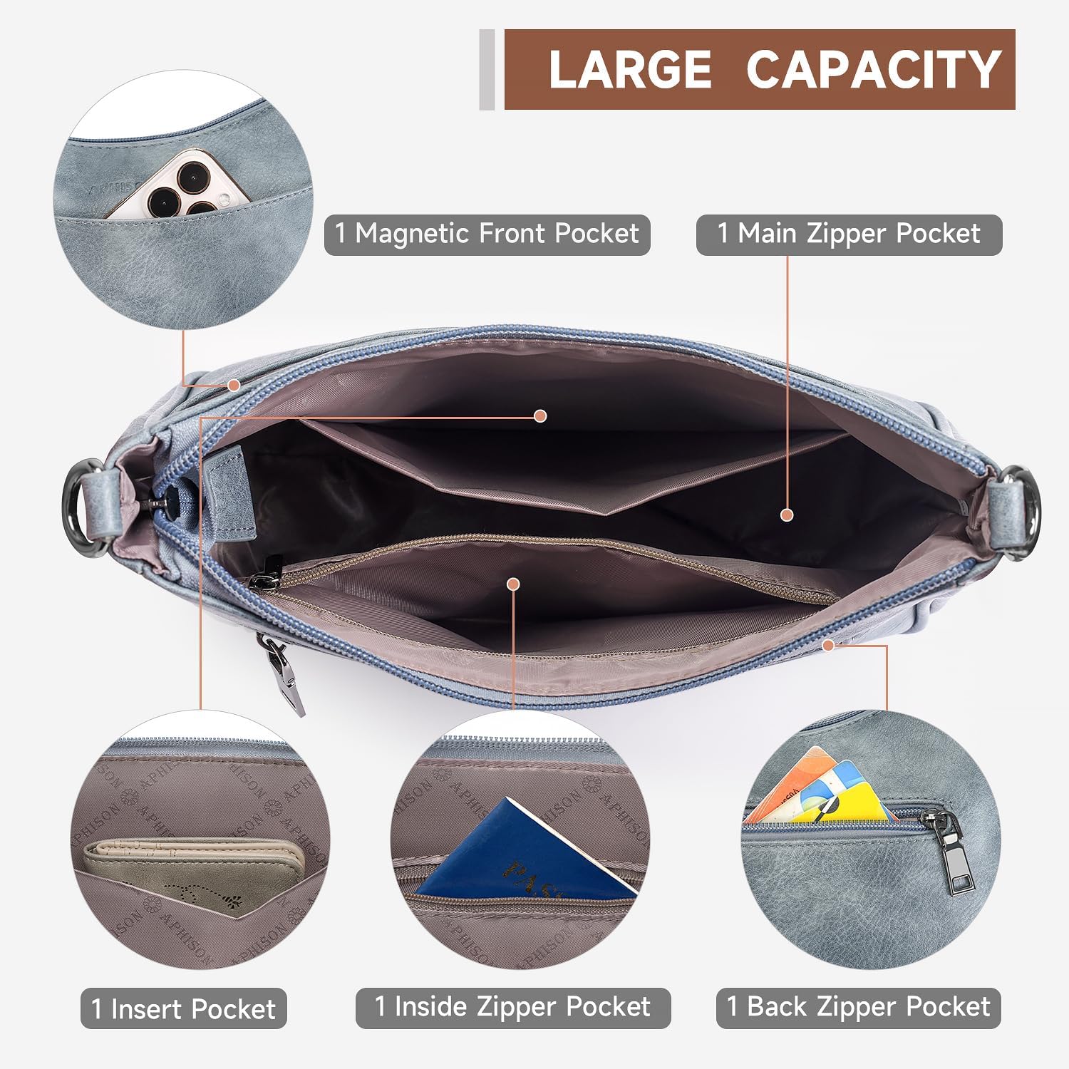 Thumbnail 2 de APHISON Klein Crossbody Bag mit breitem Gurt – veganes Leder, blau