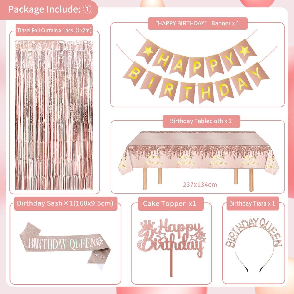 Thumbnail 1 de Rose Gold Birthday Decorations party set 🎉