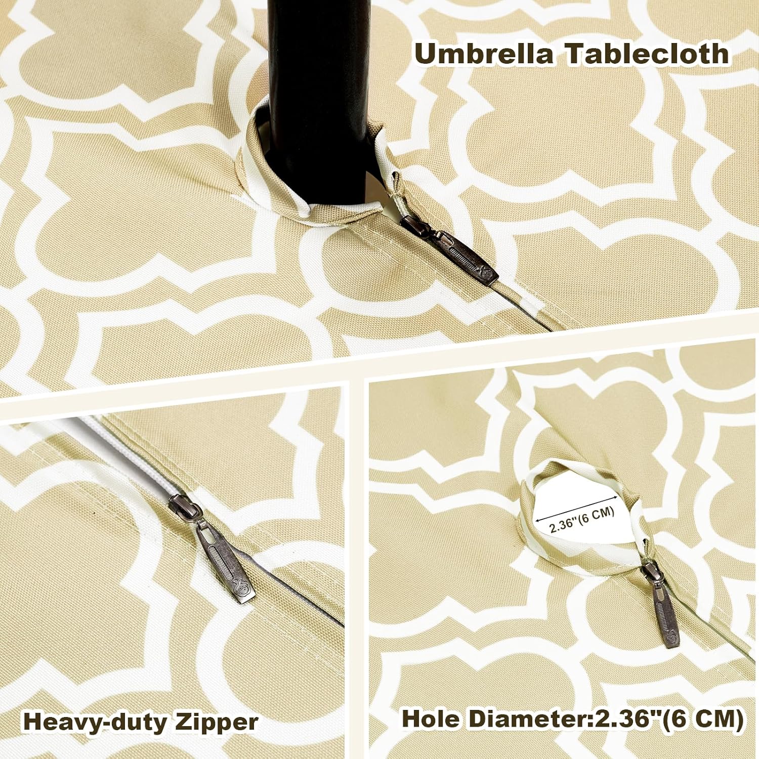 Thumbnail 2 de 3E Home 152 x 213cm water-resistant outdoor tablecloth with parasol hole and zipper (rectangle) – khaki lattice