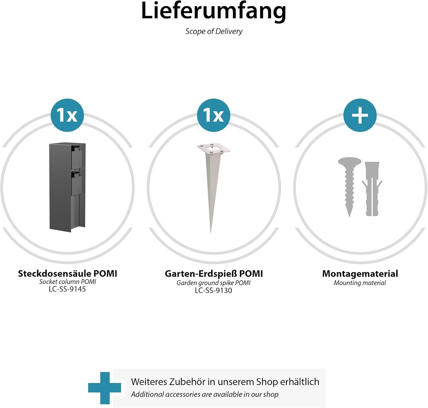 Thumbnail 4 de ledscom.de Garten-Steckdosen-Säule POMI – 2-Fach, Erdspieß, IP44, anthrazit, eckig, 23 cm