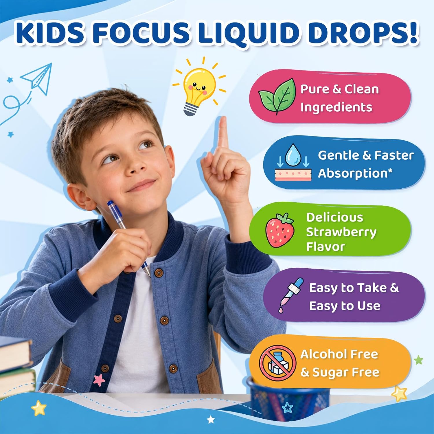 Detalle 2 de CNCHEF Kids Focus and Attention Liquid Drops with Phosphatidylserine, Magnesium and Omega-3