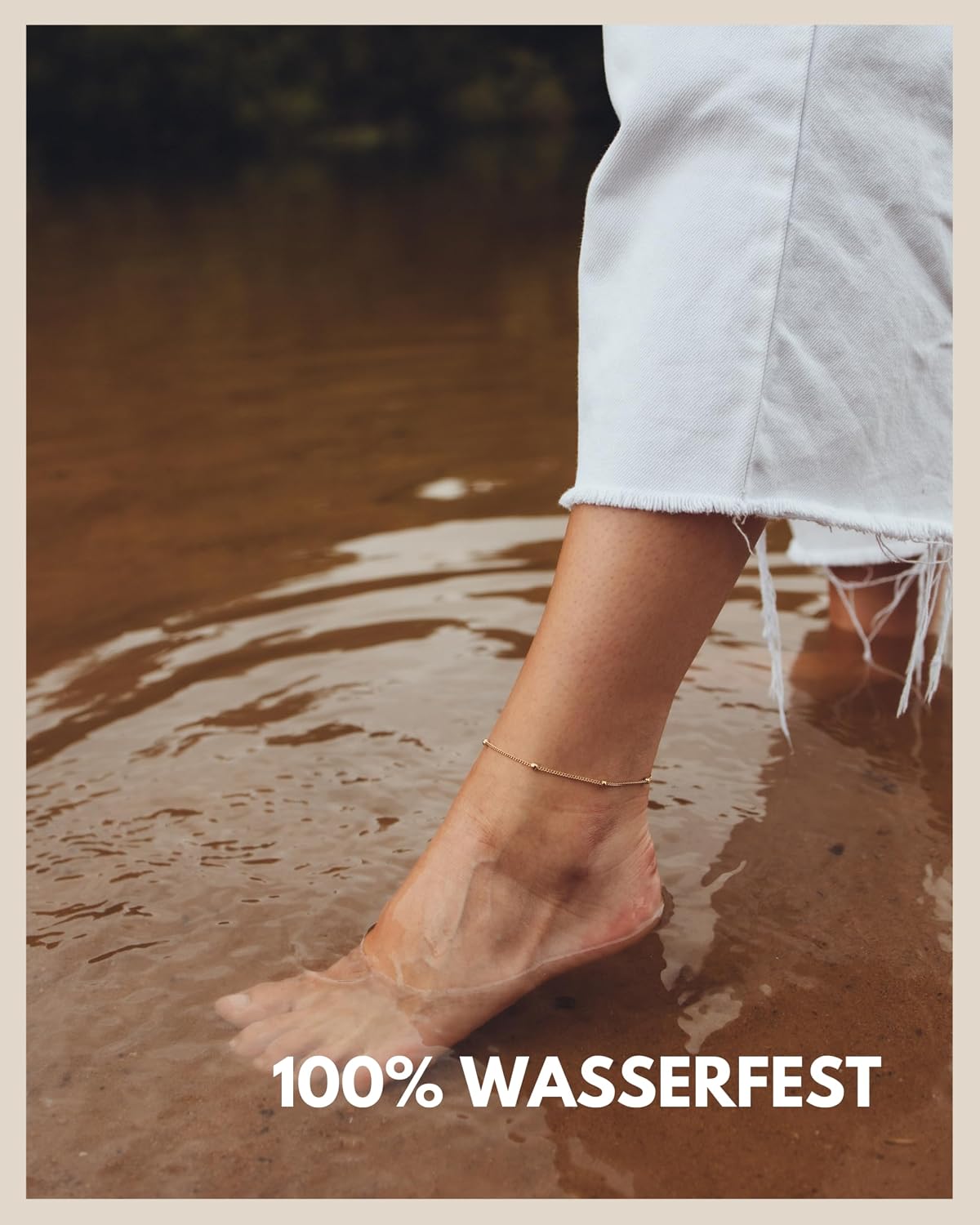 Detalle 2 de GD GOOD.designs EST. 2015 Fußkettchen für Damen (Silber) – wasserfest & verstellbar mit kleinen Perlen