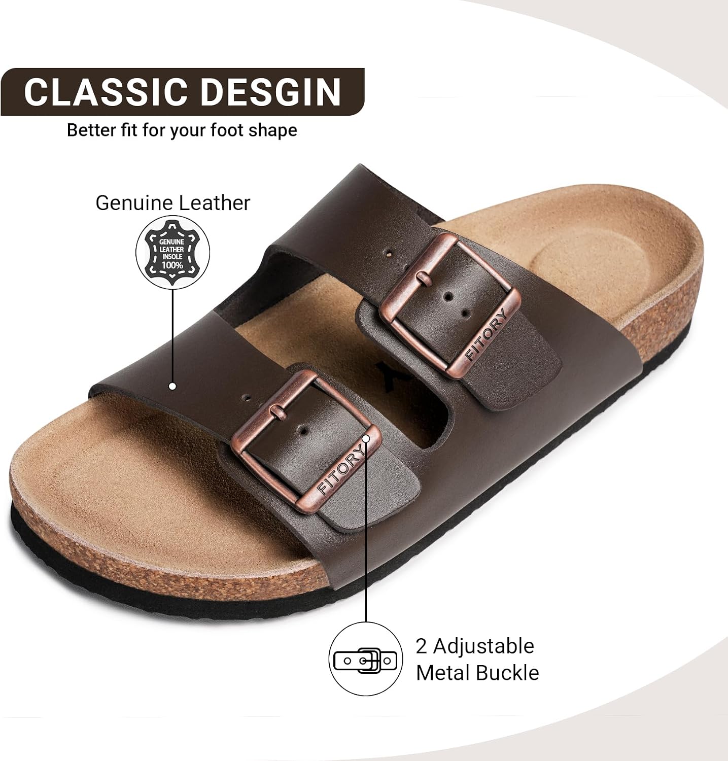 Thumbnail 2 de FITORY Mens Leather Sandals with Arch Support and Cork Footbed