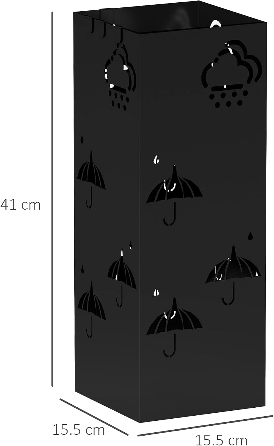 Thumbnail 6 de HOMCOM 837-550V00BK Metal Umbrella Stand, Black, with Drip Tray and 4 Hooks