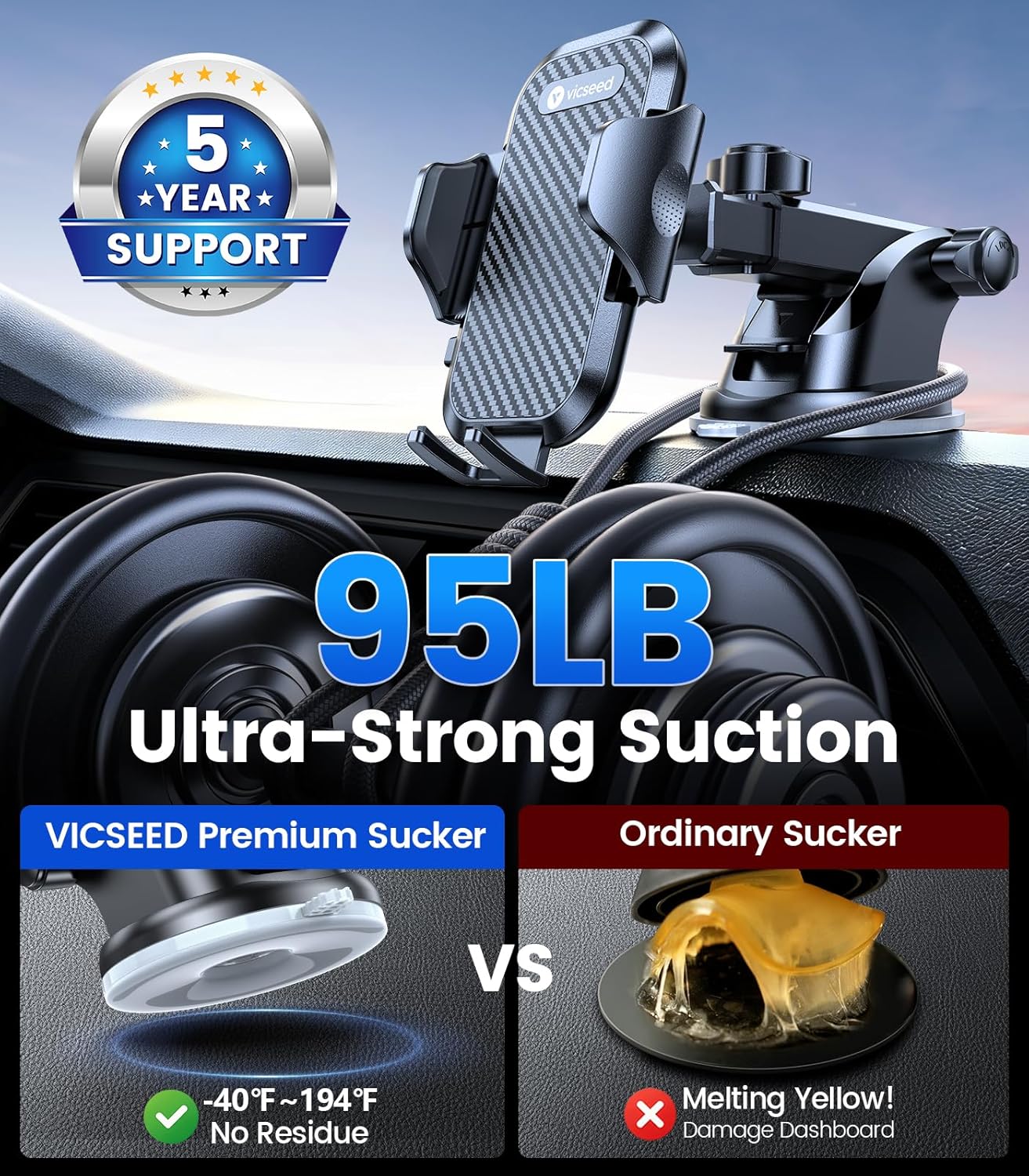 Detalle 2 de VICSEED True Military-Grade Shockproof Car Phone Holder 95 lbs