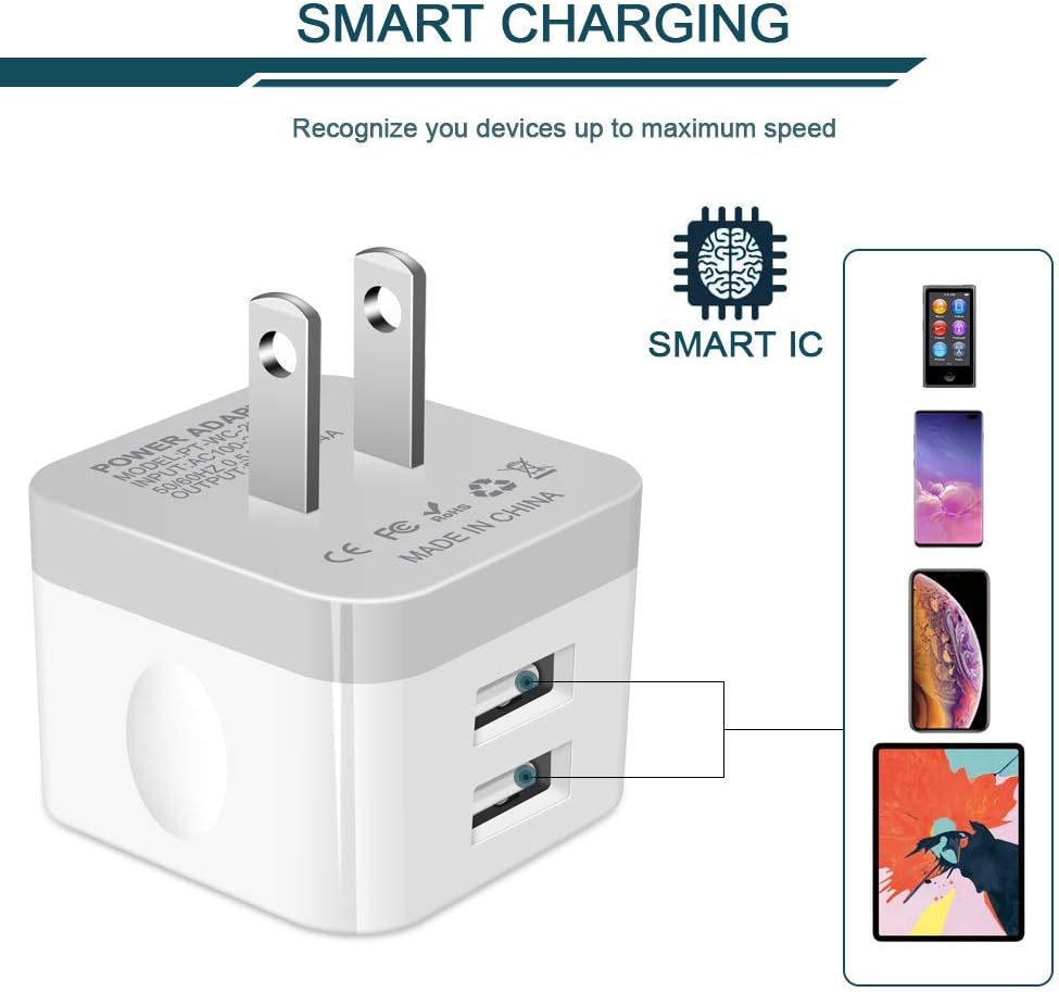 Detalle 2 de AILKIN 2-Pack 2.4A Dual USB Wall Charger (Flat, 90-Degree Plug) for iPhone & Samsung