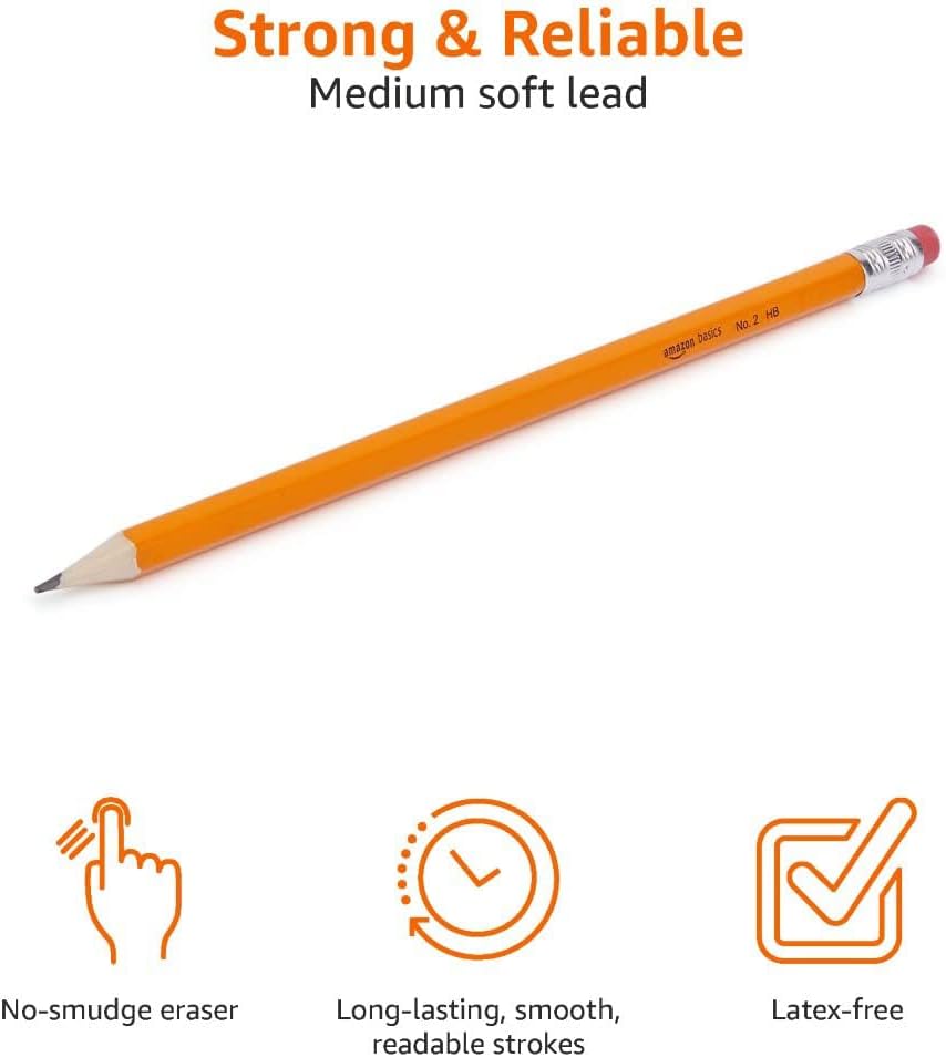 Detalle de Amazon Basics Wood Cased Graphite #2 HB Pencils (Presharpened, No Smudge Eraser) – Pack of 150