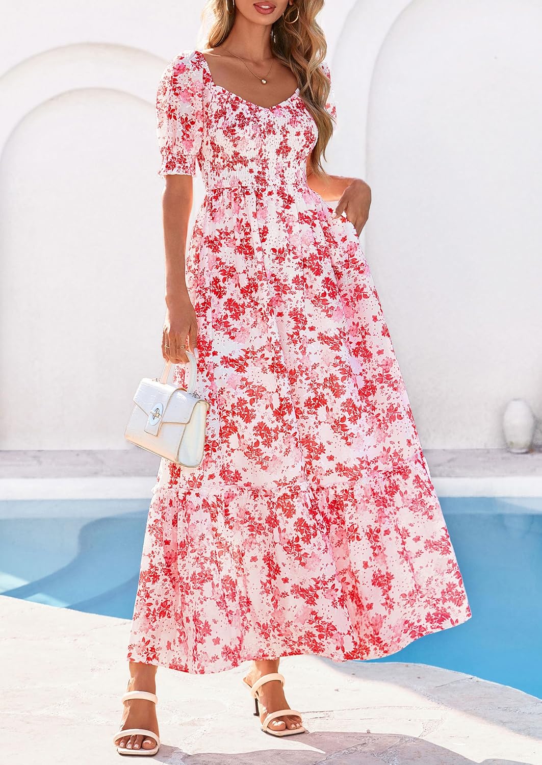 Thumbnail 2 de PRETTYGARDEN Women's Floral Boho Maxi Dress with Smocked Eyelet - 2026 Summer