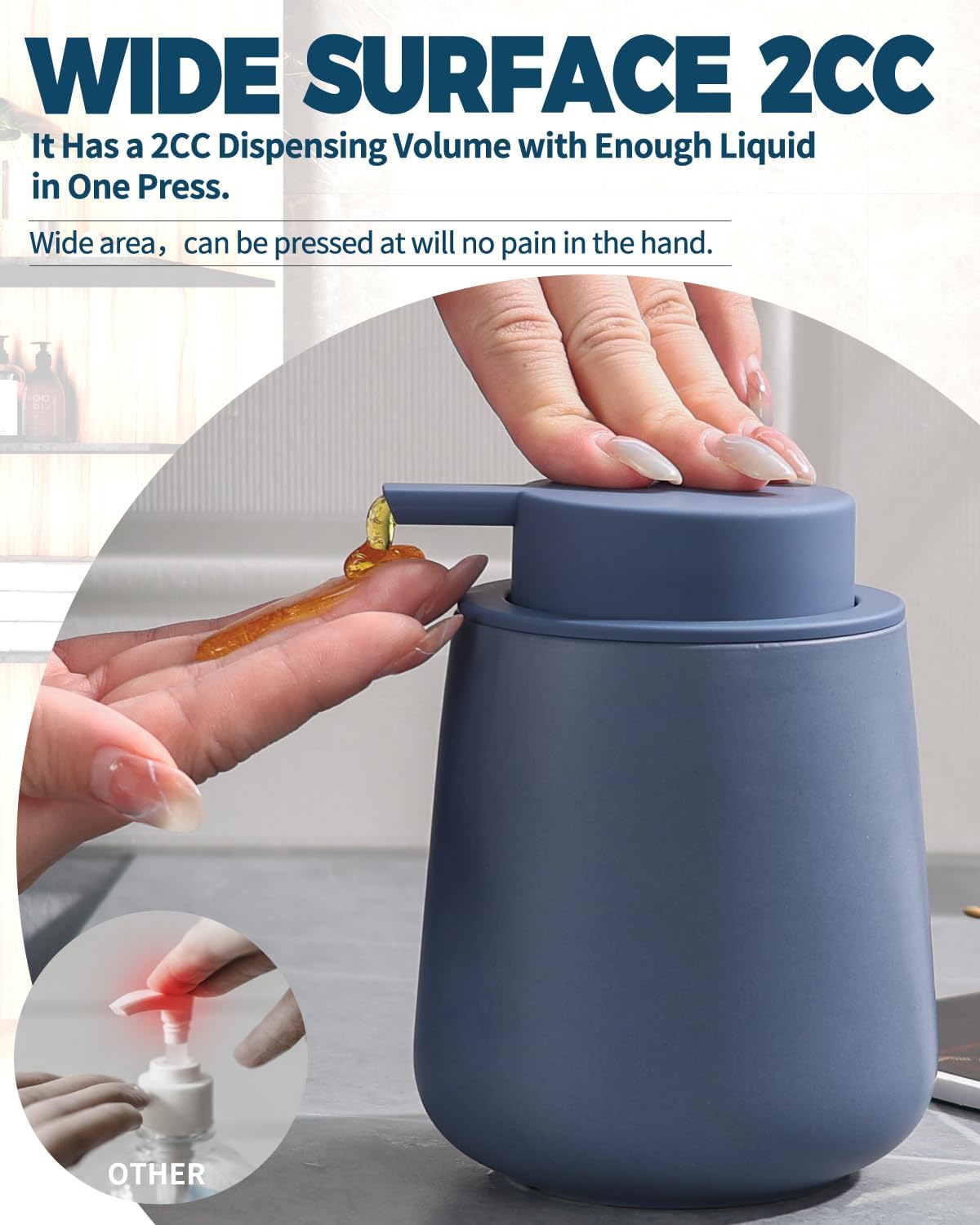 Thumbnail 1 de BosilunLife ceramic dish soap dispenser in blue (12oz, refillable pump)