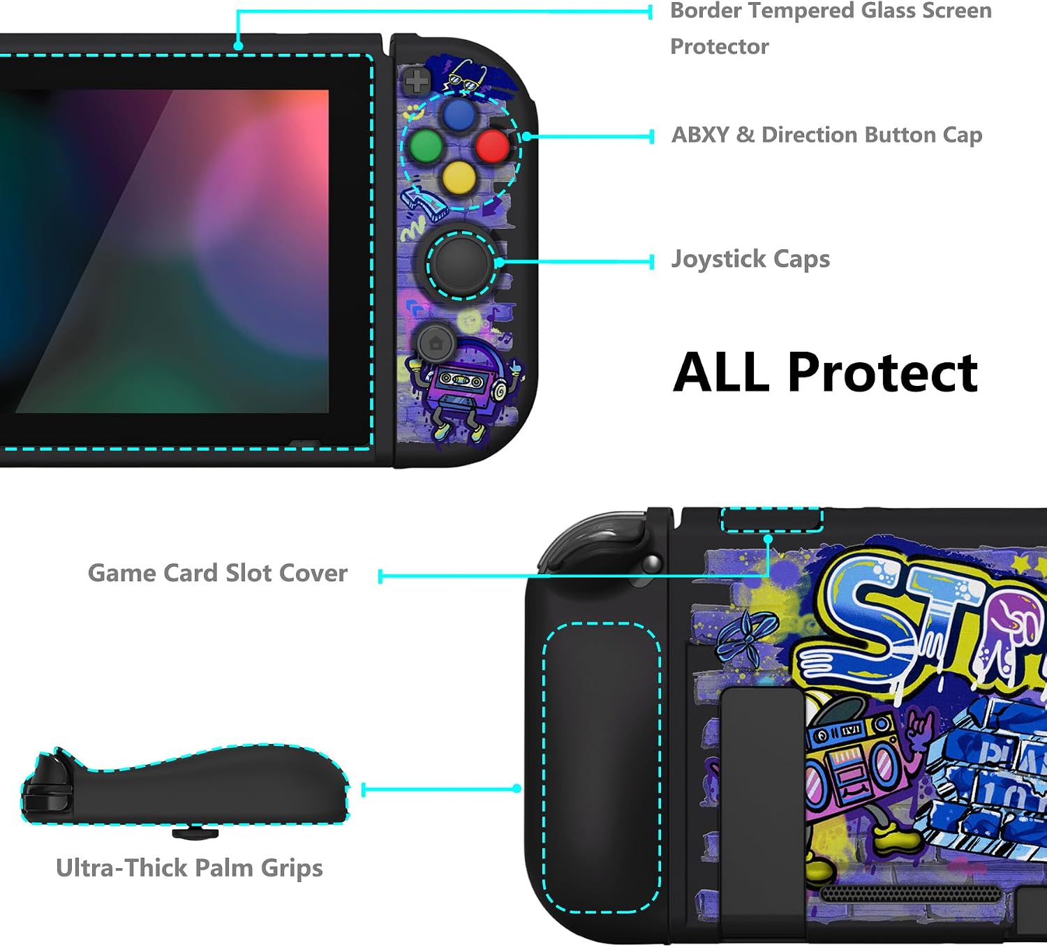 Thumbnail 4 de PlayVital ZealProtect Soft Protective Case for Nintendo Switch with Screen Protector & Accessories (Street Art)