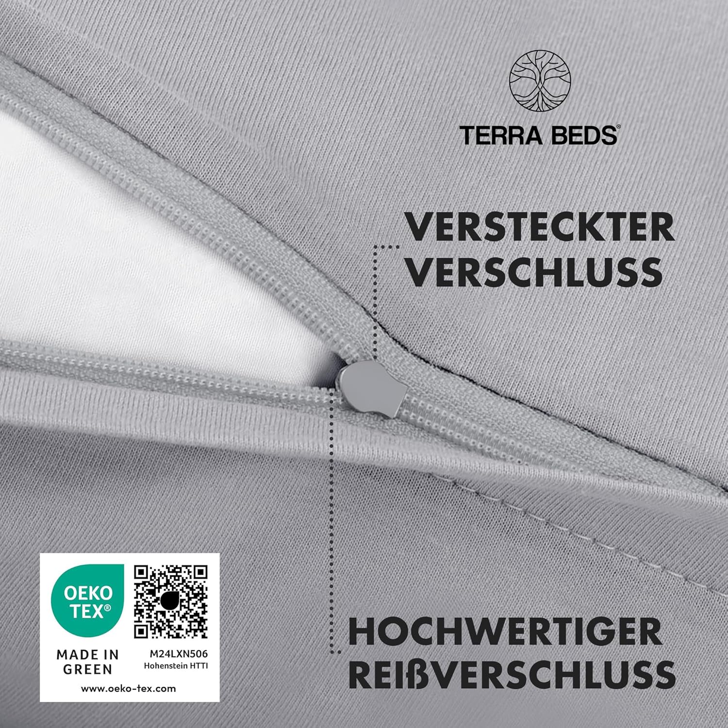 Thumbnail 3 de Terra Beds Kissenbezug 40 x 80 (Set mit 2) – 100% Baumwolle Jersey, Oeko-Tex zertifiziert, Silber Grau
