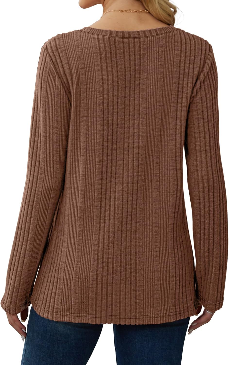 Thumbnail 2 de GLEENOD Pullover Damen V-Ausschnitt Langarm Sweatshirt – Leichtes, einfarbiges Oberteil für Herbst/W Winter