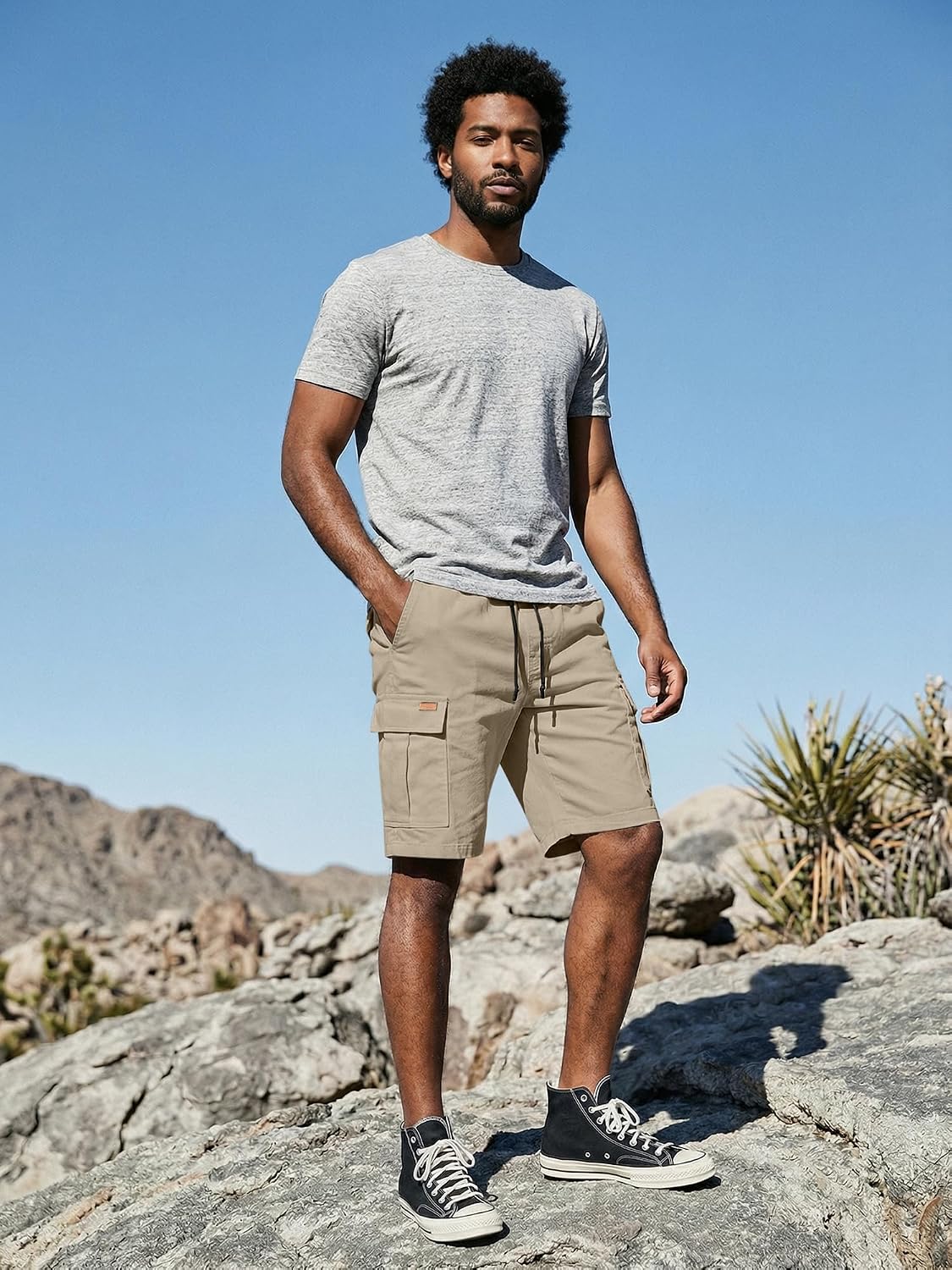 Detalle de JMIERR Mens Casual Cotton Twill Cargo Shorts with 6 Pockets