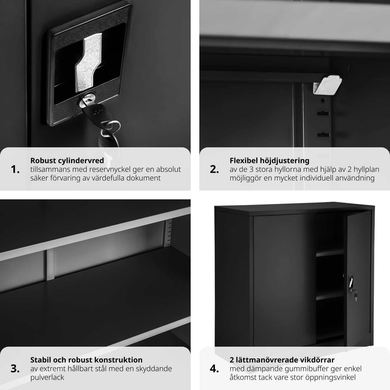 Detalle de tectake 402941-SE låsbart dokumentskåp med tre fack i svart stål