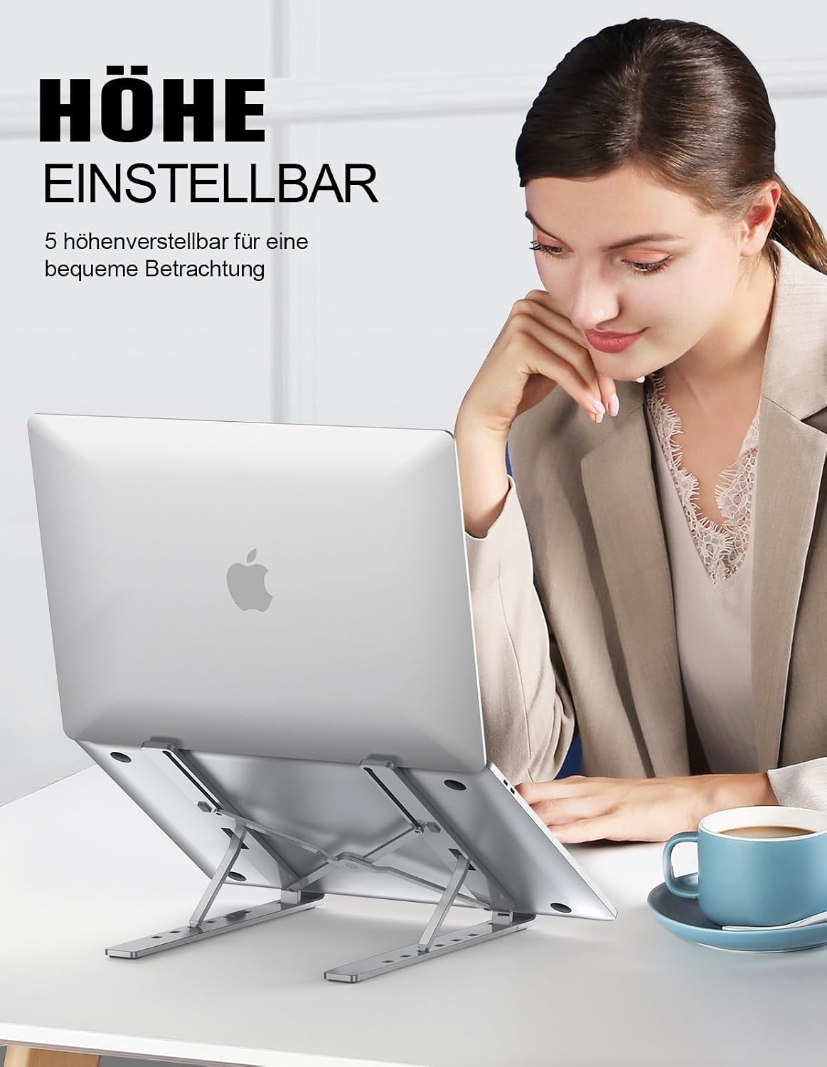 Thumbnail 1 de Babacom Laptop Ständer aus Aluminium (5 Stufen) – höhenverstellbar, belüftet, klappbar für 10–15,6" Notebooks, Silber