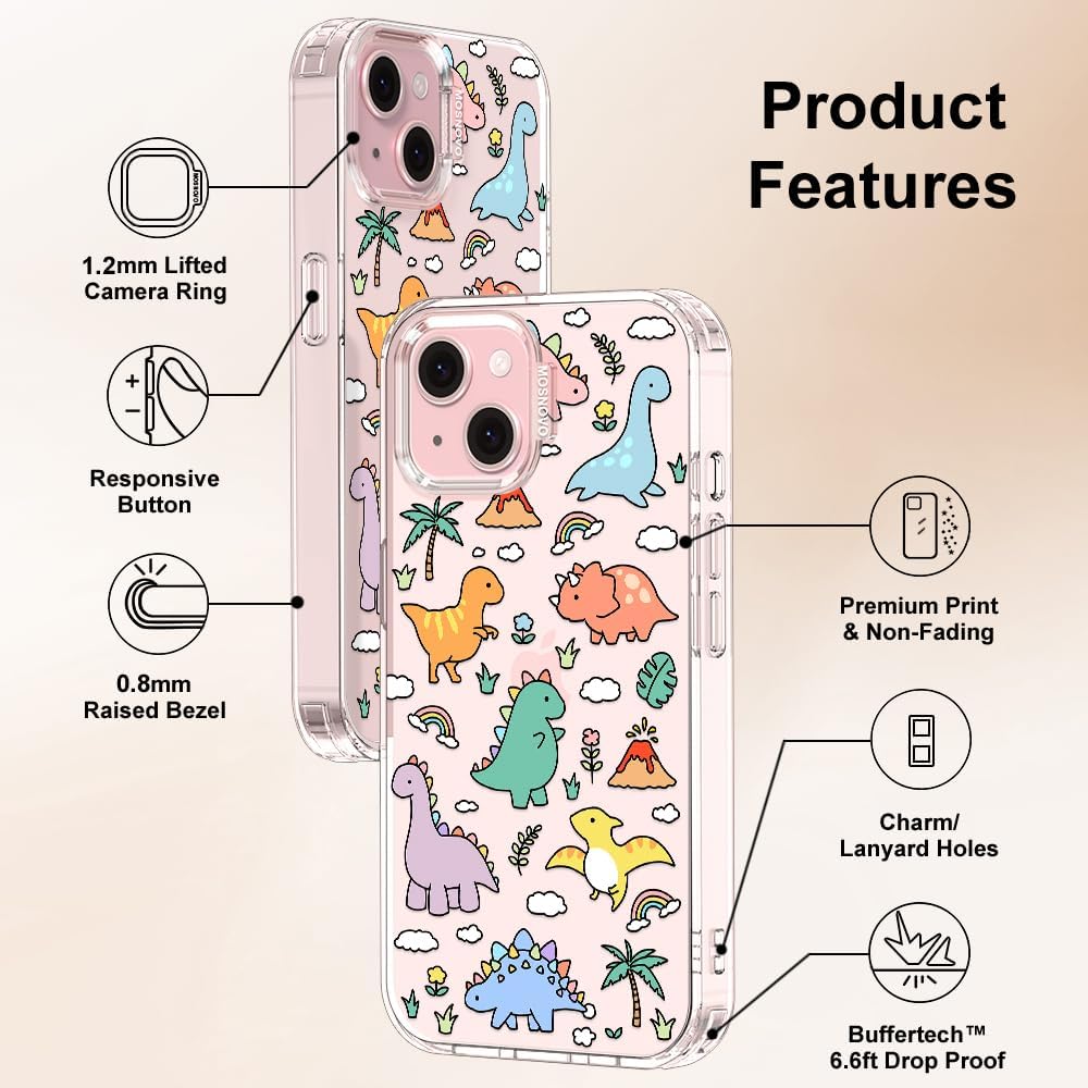 Thumbnail 5 de MOSNOVO Case for iPhone 15 (6.1-inch) — Clear TPU Bumper + Dual-Layer Drop Protection (Dinosaur Land)