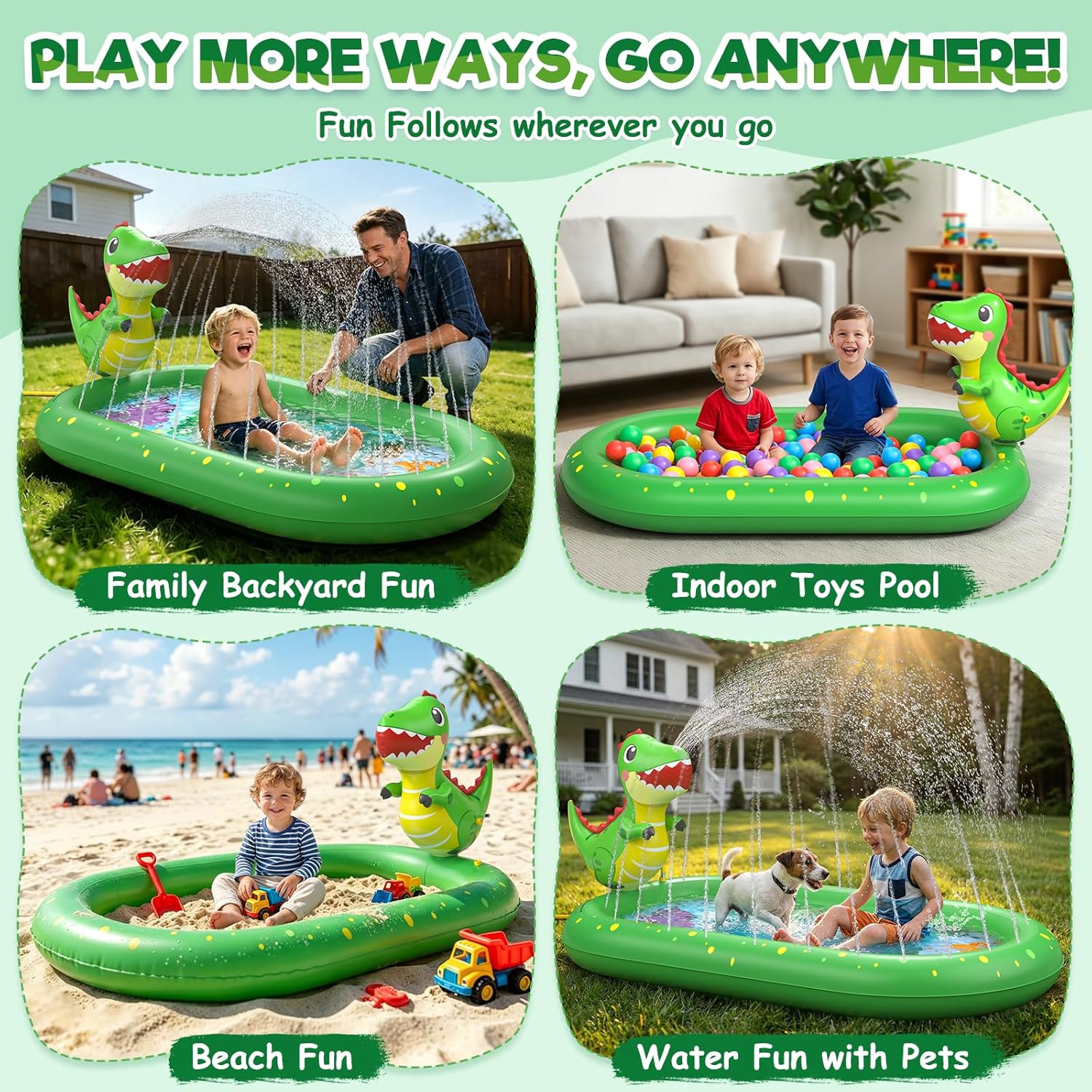 Thumbnail 6 de Inflatable 3-in-1 Dinosaur Pattern Kids Pool with Splash Pad