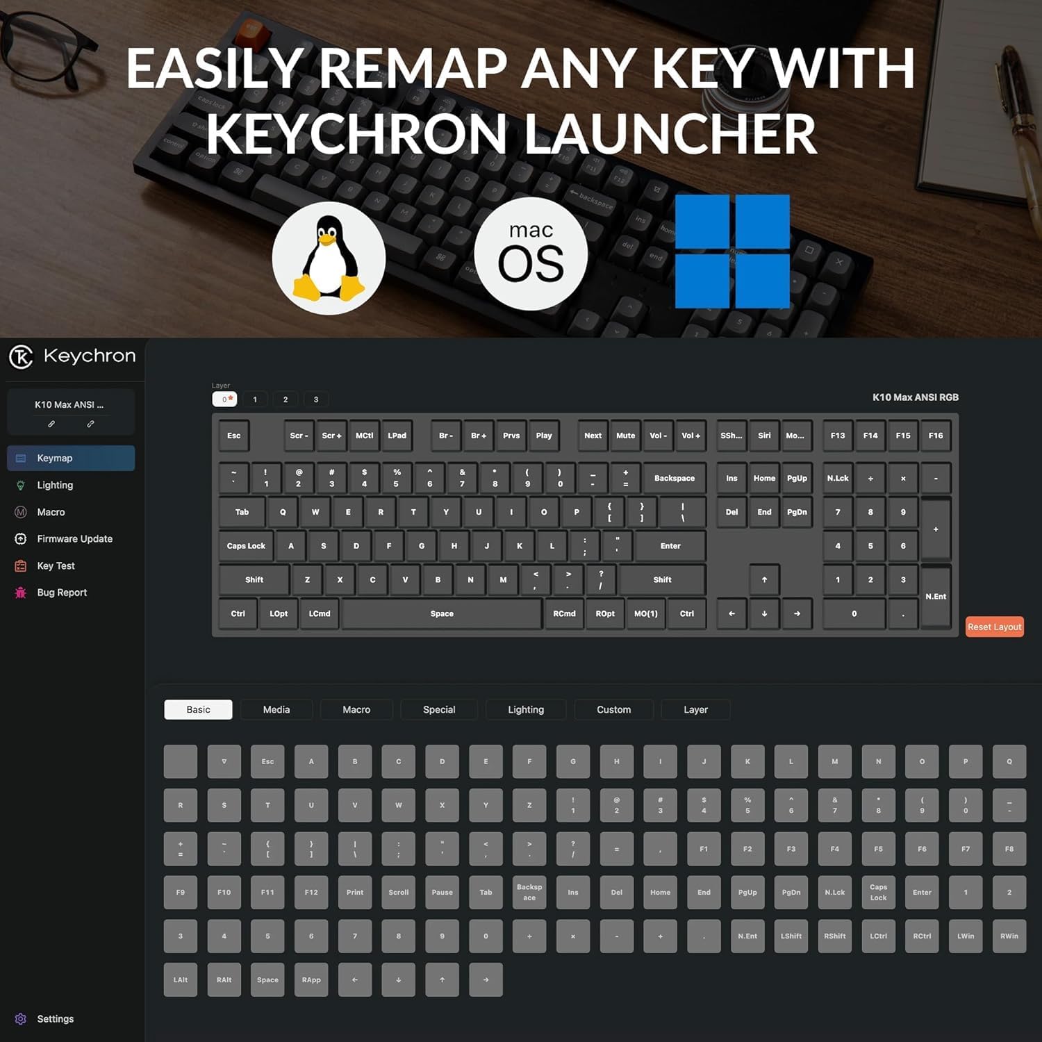 Thumbnail 2 de Keychron K10 Max Wireless Mechanical Keyboard - UK Layout, Full-Size, QMK Programmable Red Switch