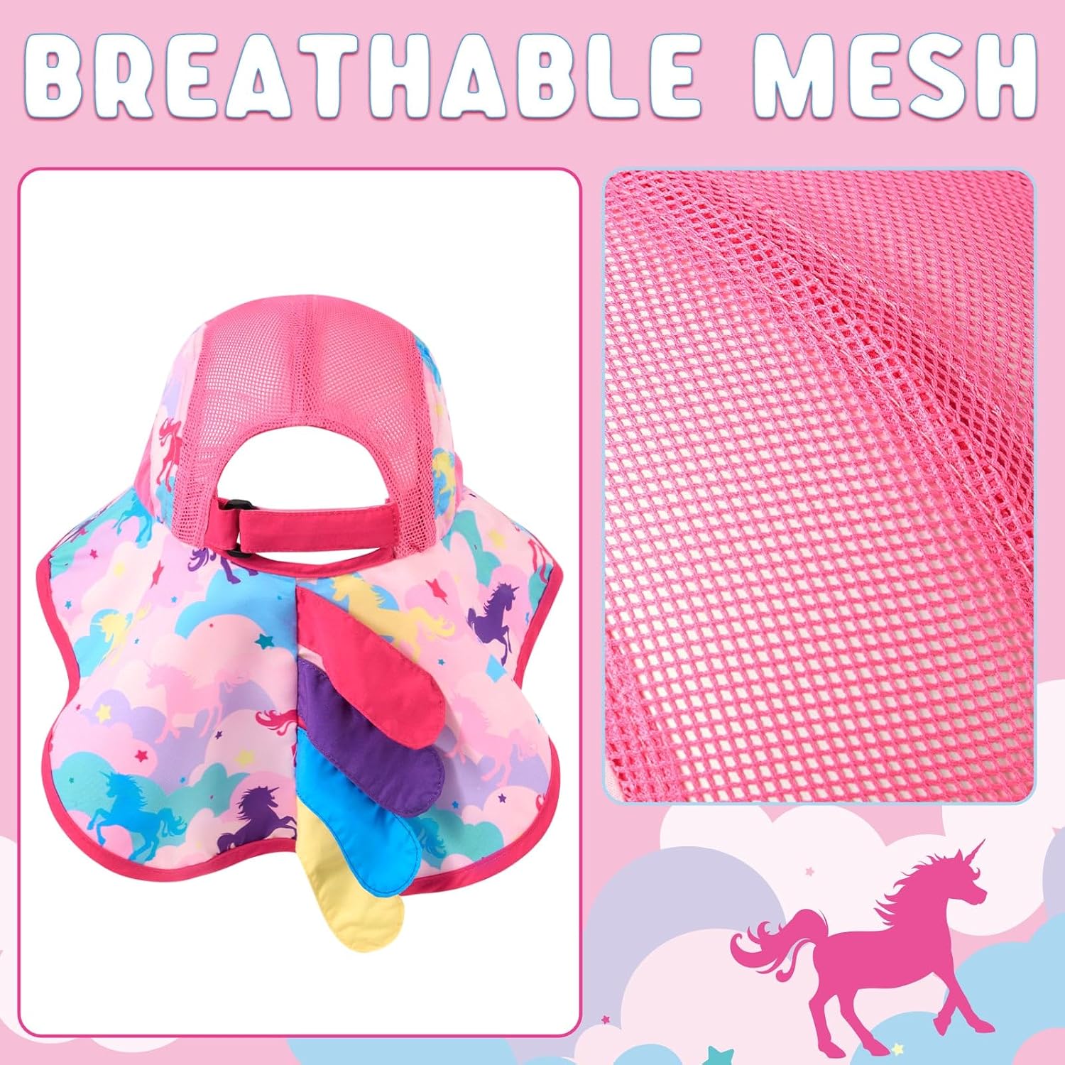Detalle de WAWSAM Kids Unicorn Sun Hat for Girls – Adjustable UV Protective Summer Beach Cap