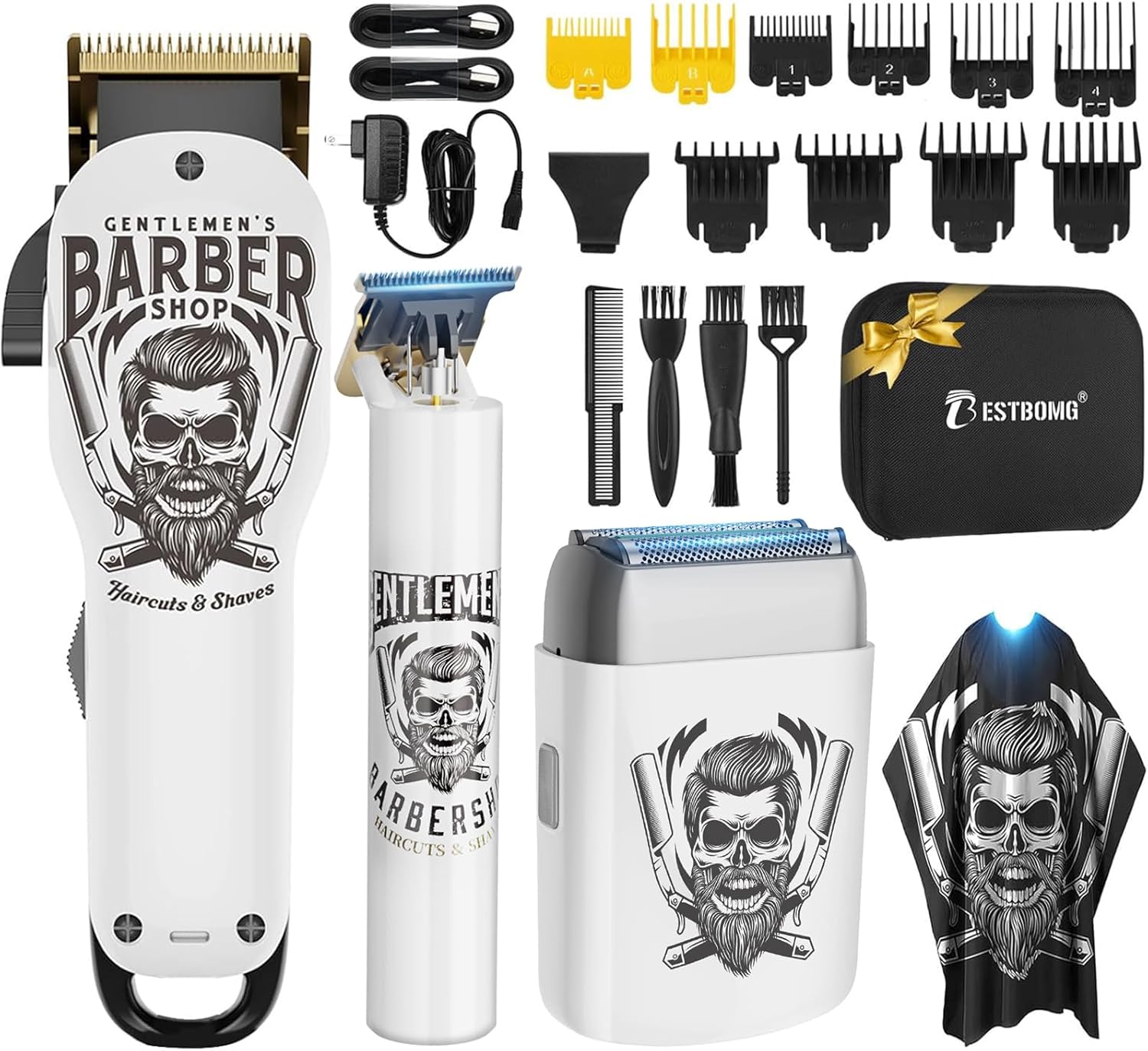 BESTBOMG Tagliacapelli uomo professionale cordless con regolabarba, rifinitore e mantella