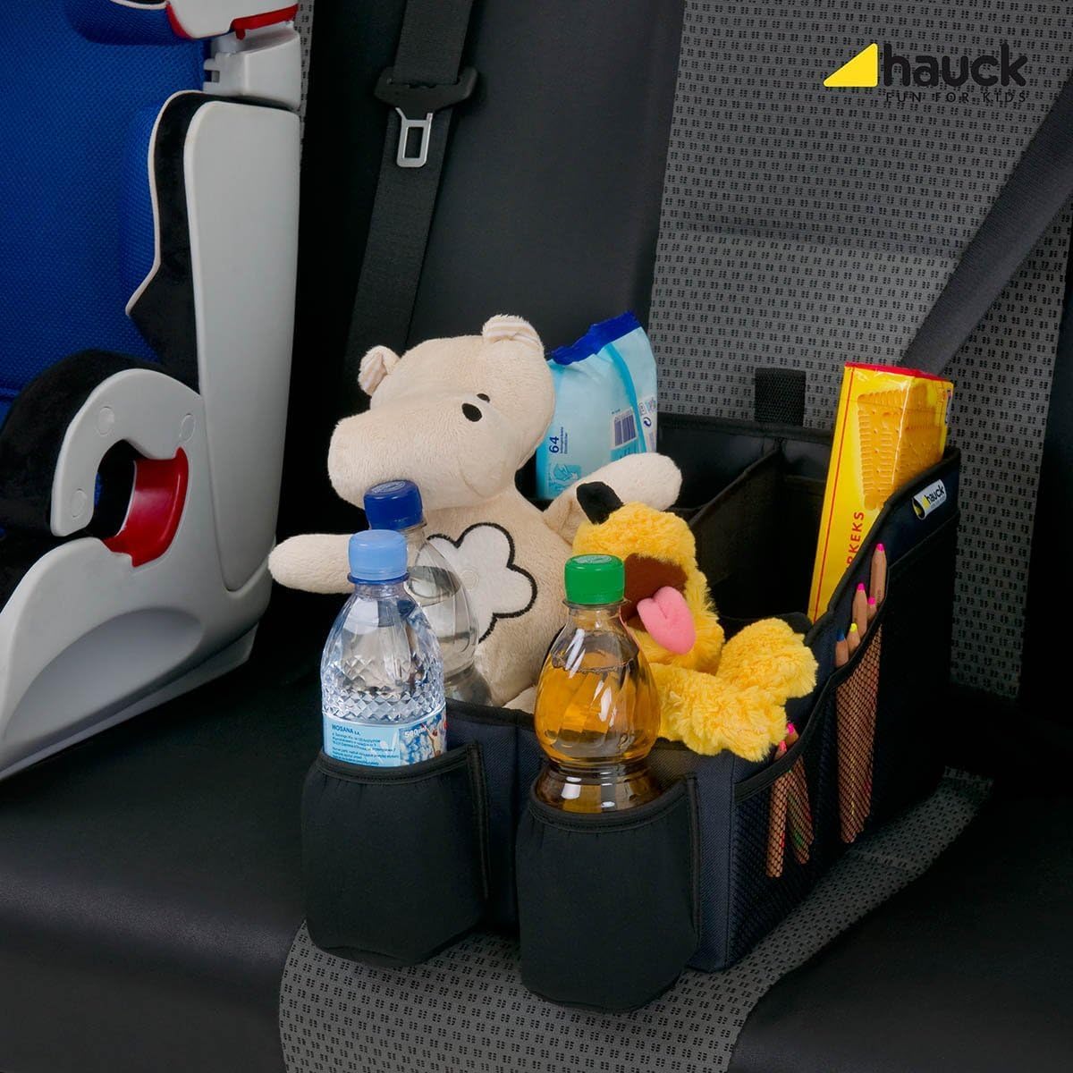 Thumbnail 5 de hauck Auto Organizer mit 2 Getränkehaltern – 6 verstellbare Fächer, faltbar & fixierbar für die Rücksitzbank (Grau)